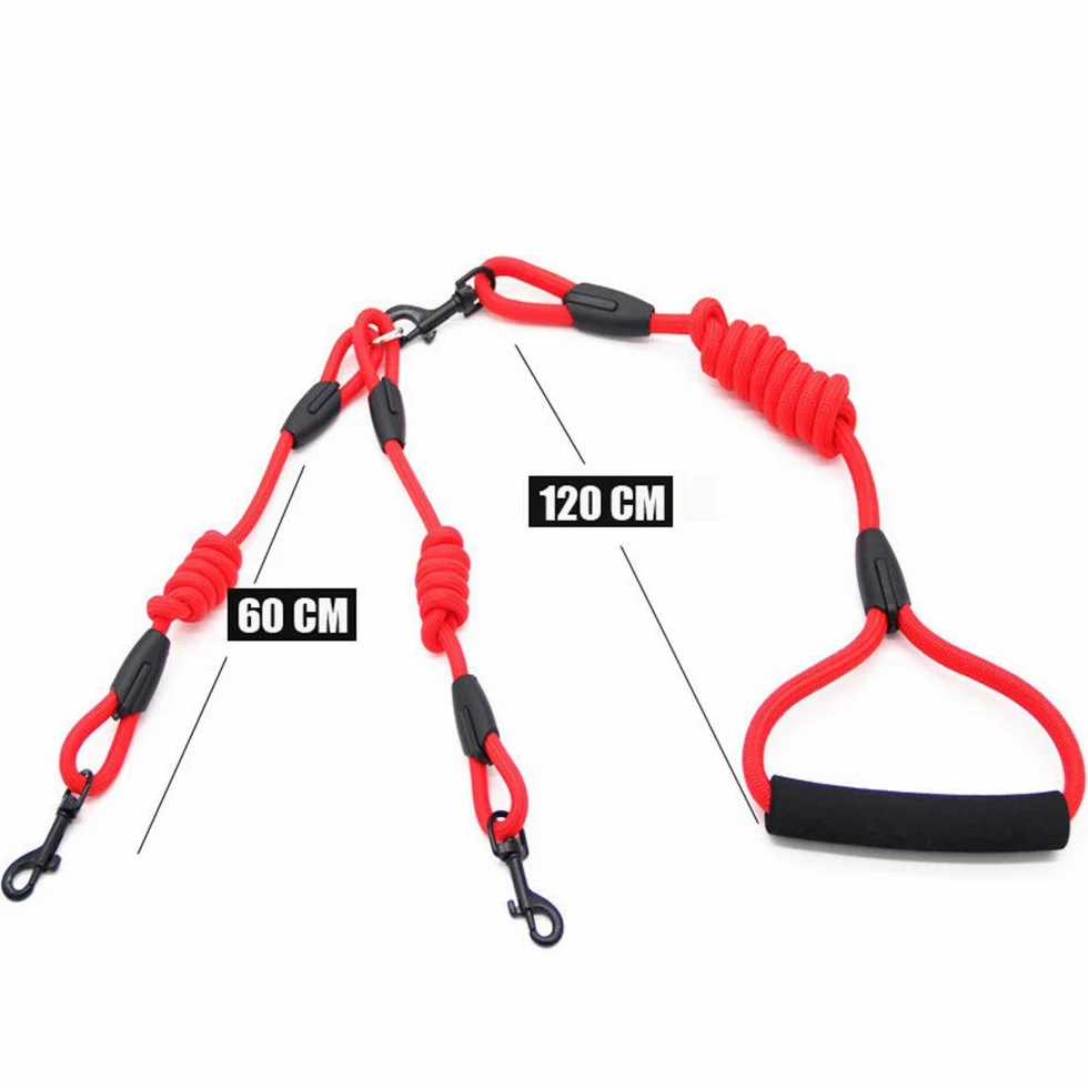 Guinzaglio per cani doppia corda in nylon da passeggio due cani accoppiatore guinzaglio doppio doppio guinzaglio da passeggio collare opzionale corda da tirare 1 pezzo corda rossa L 1.0 cm