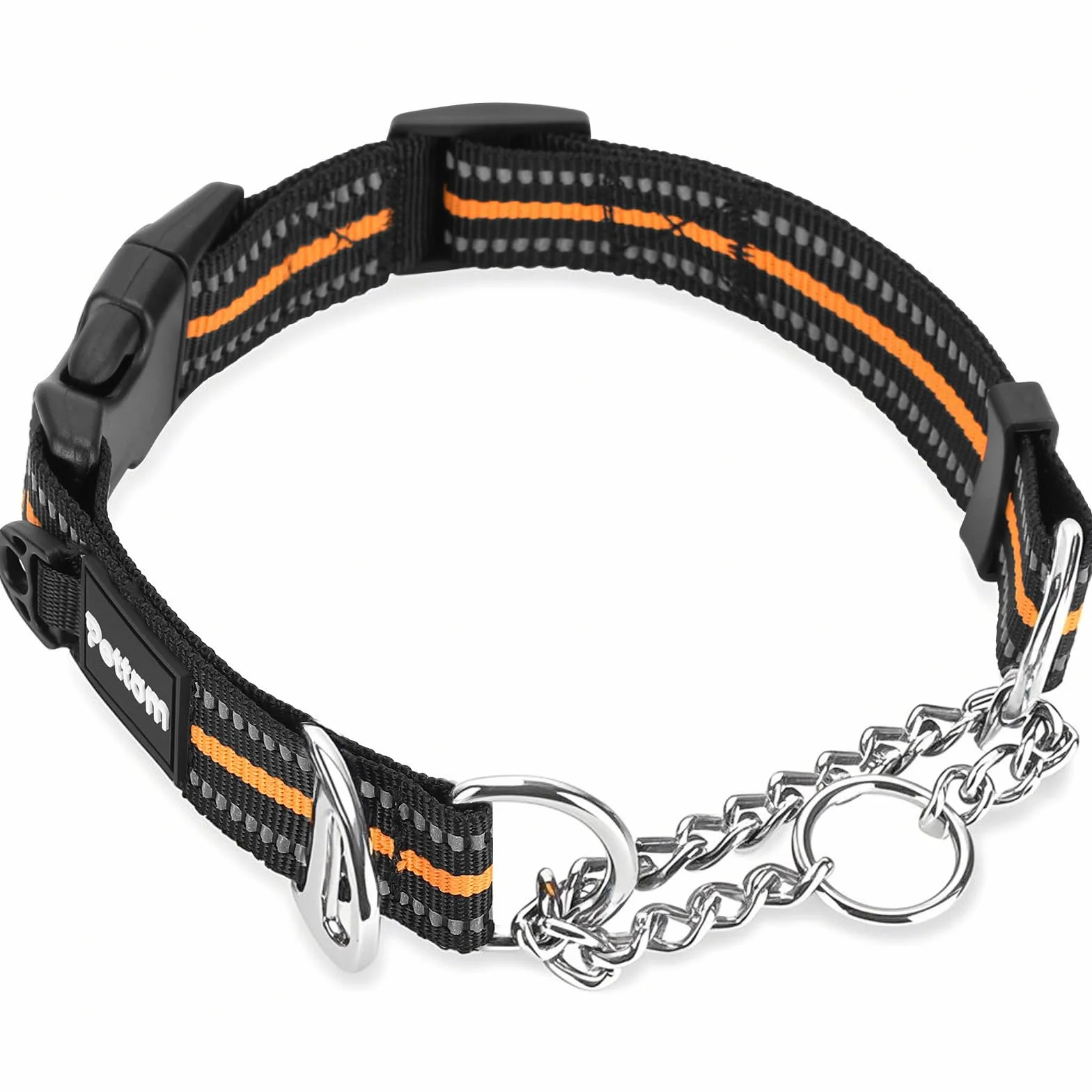 PETTOM Collare Semistrozzo Cane, Collare Cane Con Serratura di Sicurezza, Regolabile e Riflettente, Collare a Strozzo per Cani di Piccola, Media e Grande Taglia (S, Arancia)