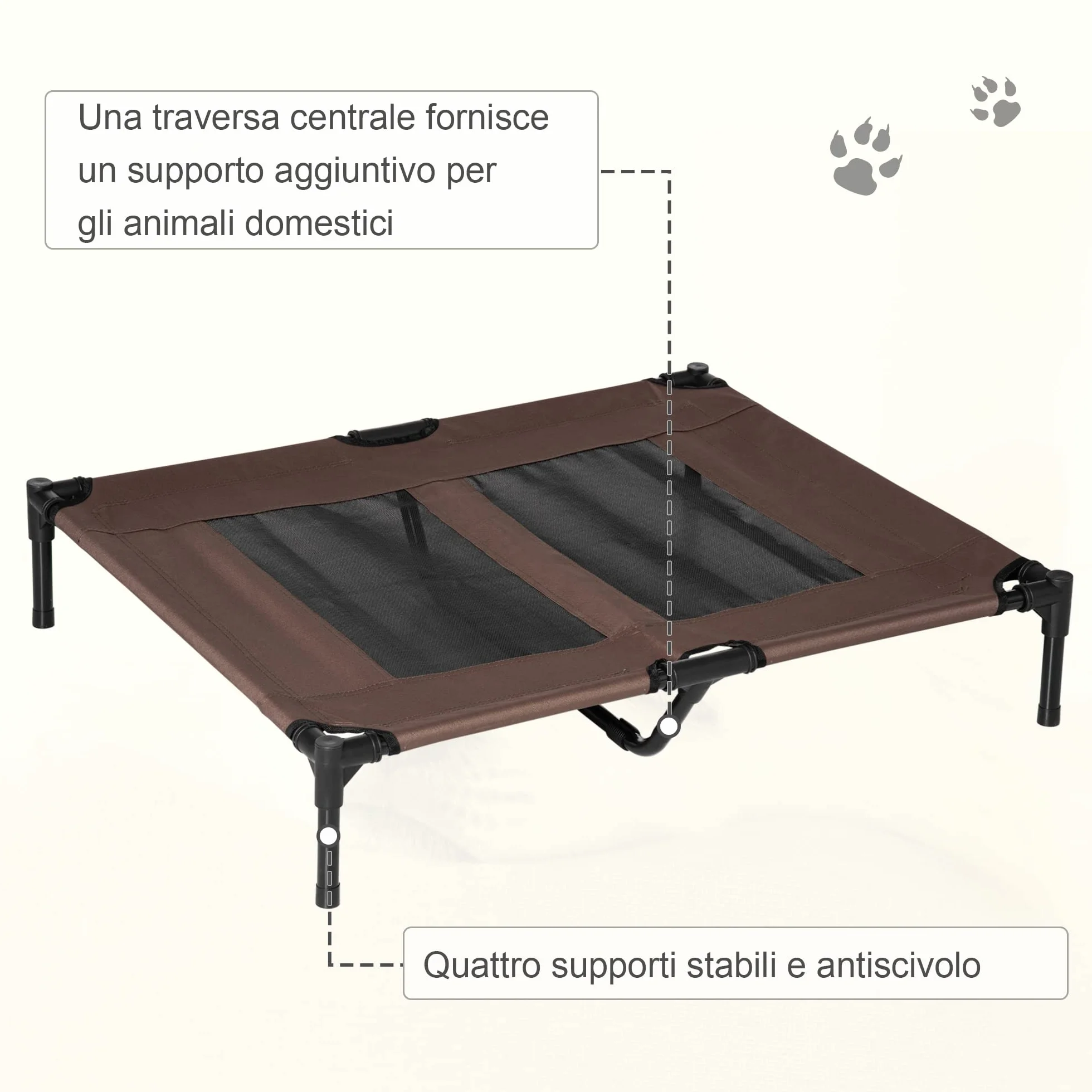 PawHut Brandina per Cani in Metallo e Tessuto Oxford Traspirante 92x76x18 cm Marrone e Nero