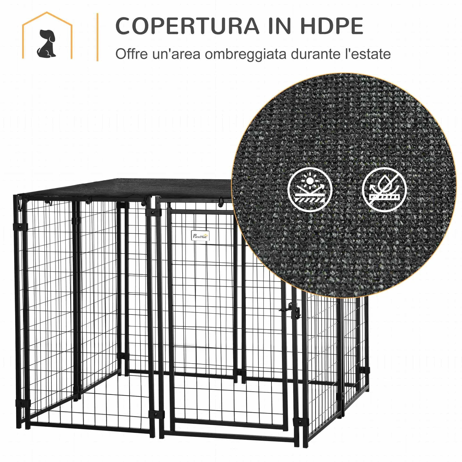 PawHut Recinto per Cani in Acciaio Pieghevole con Copertura, Box per Animali a 8 Pannelli con Porta Bloccabile, 141x141x113cm, Nero