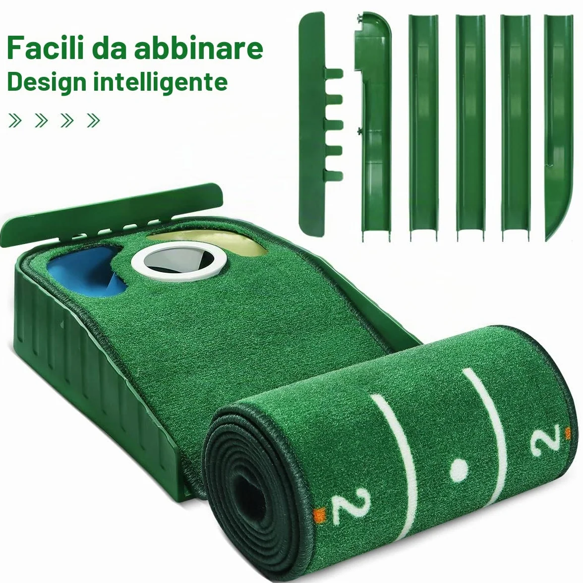 Putting Green, Tappetino da Golf per Interni Con Ritorno della Palla e 3 Fori, Attrezzatura da Allenamento per Casa o Ufficio, Accessori Regalo