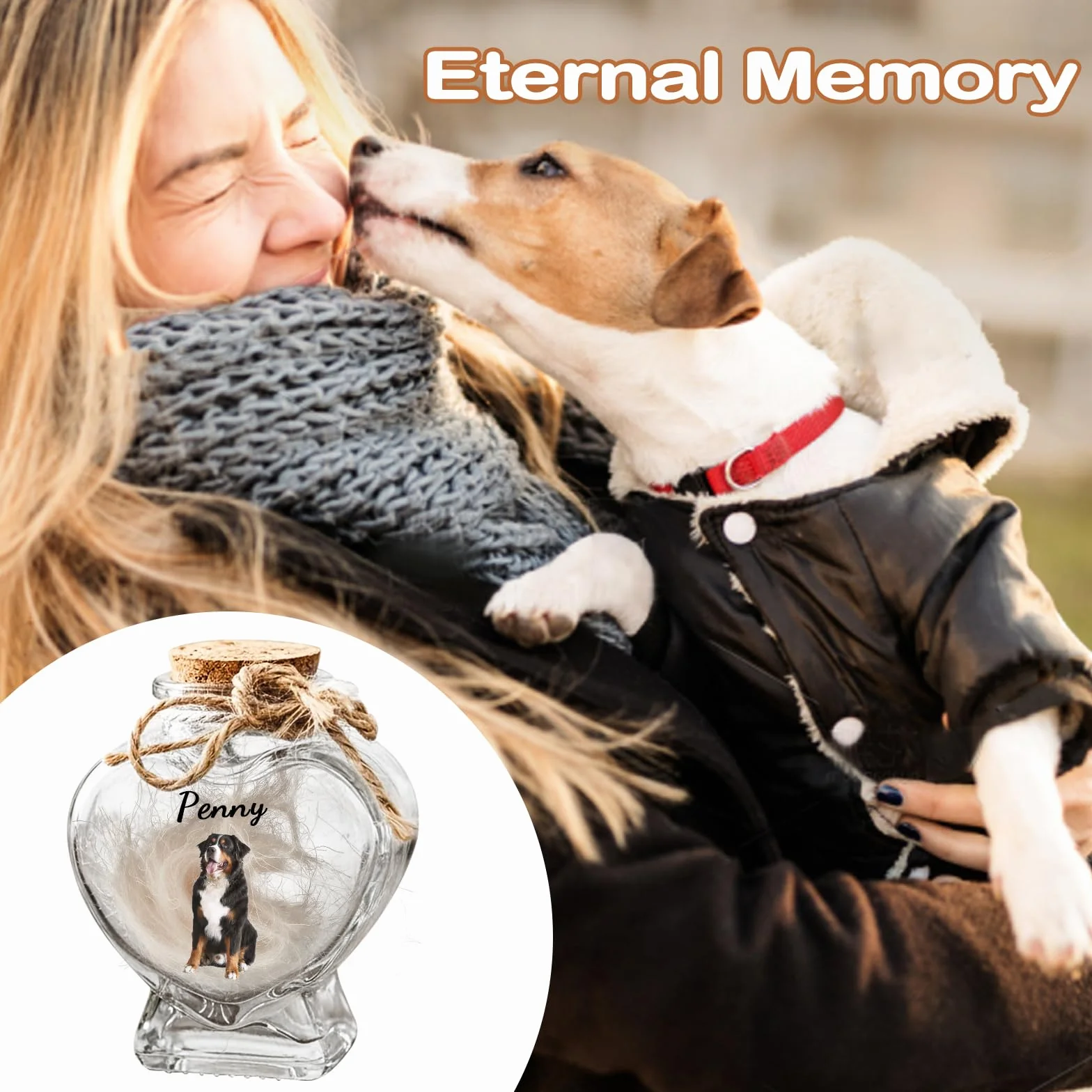 Barattolo di Vetro a Forma di Cuore Personalizzato per Animali Domestici, con Foto e Nome Personalizzabili. può Contenere Ceneri o Pelo. Regalo commemorativo per Animali Domestici (Heart)