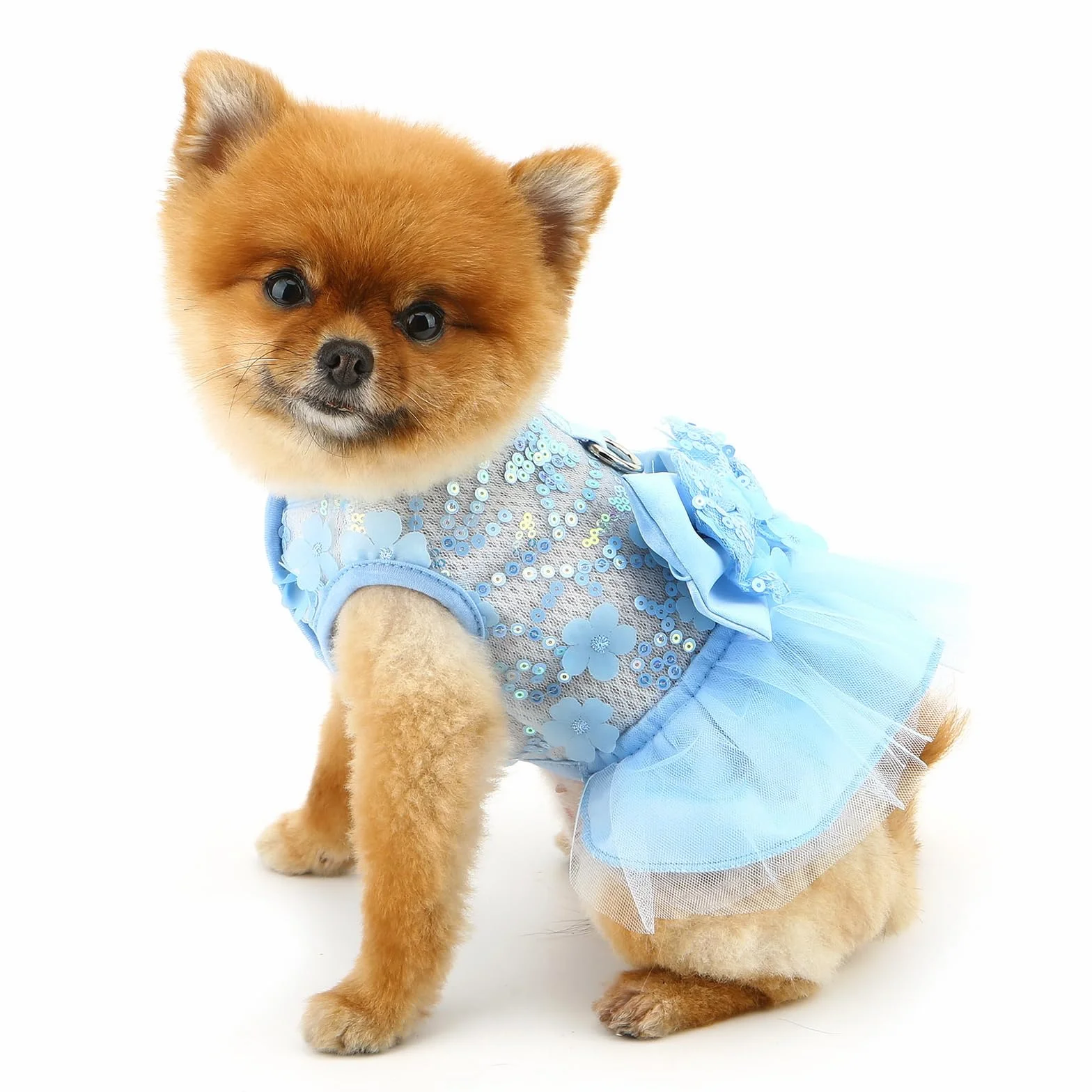 PAIDEFUL Vestito per cani, vestito di lusso con fiocco da principessa, per ragazze e cani, gonna per animali domestici in rete con paillettes, fiori, gatti, cuccioli, abiti per feste di nozze,