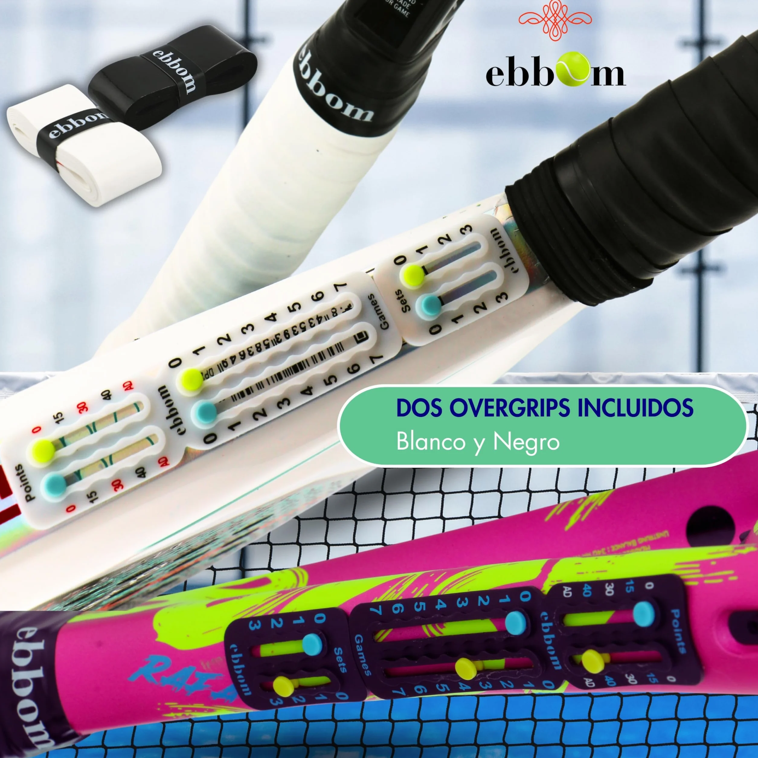 Segnapunti Padel e Tennis Ultralight con Adesivo 3M - 2 Overgrip B/N, 1 Pulitore - Accessori Padel