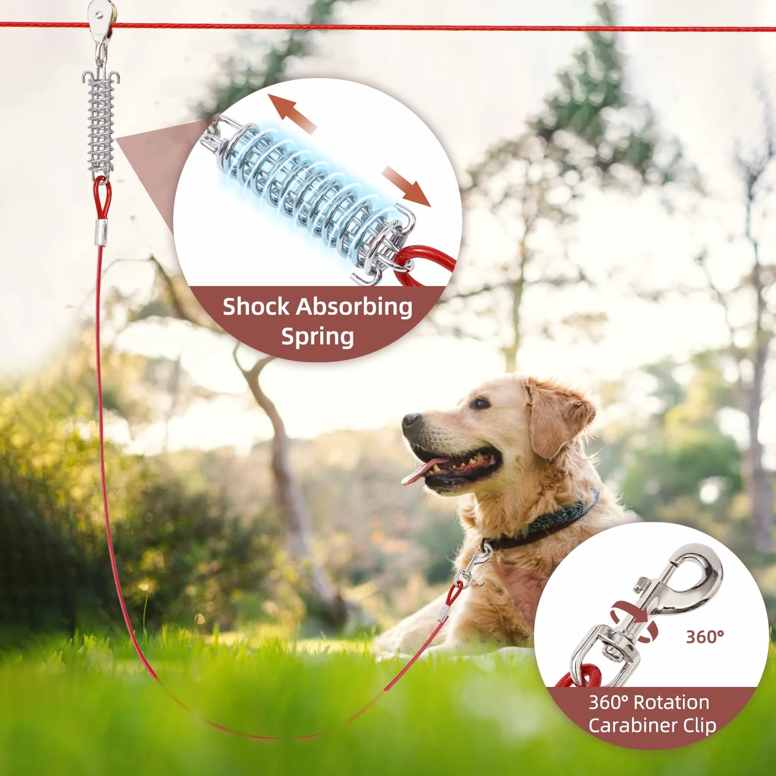 LUWFELL - Passatoia per cani da cortile con guinzaglio lungo 45 m e assorbimento degli urti - Puleggia per cani con cavo di legatura