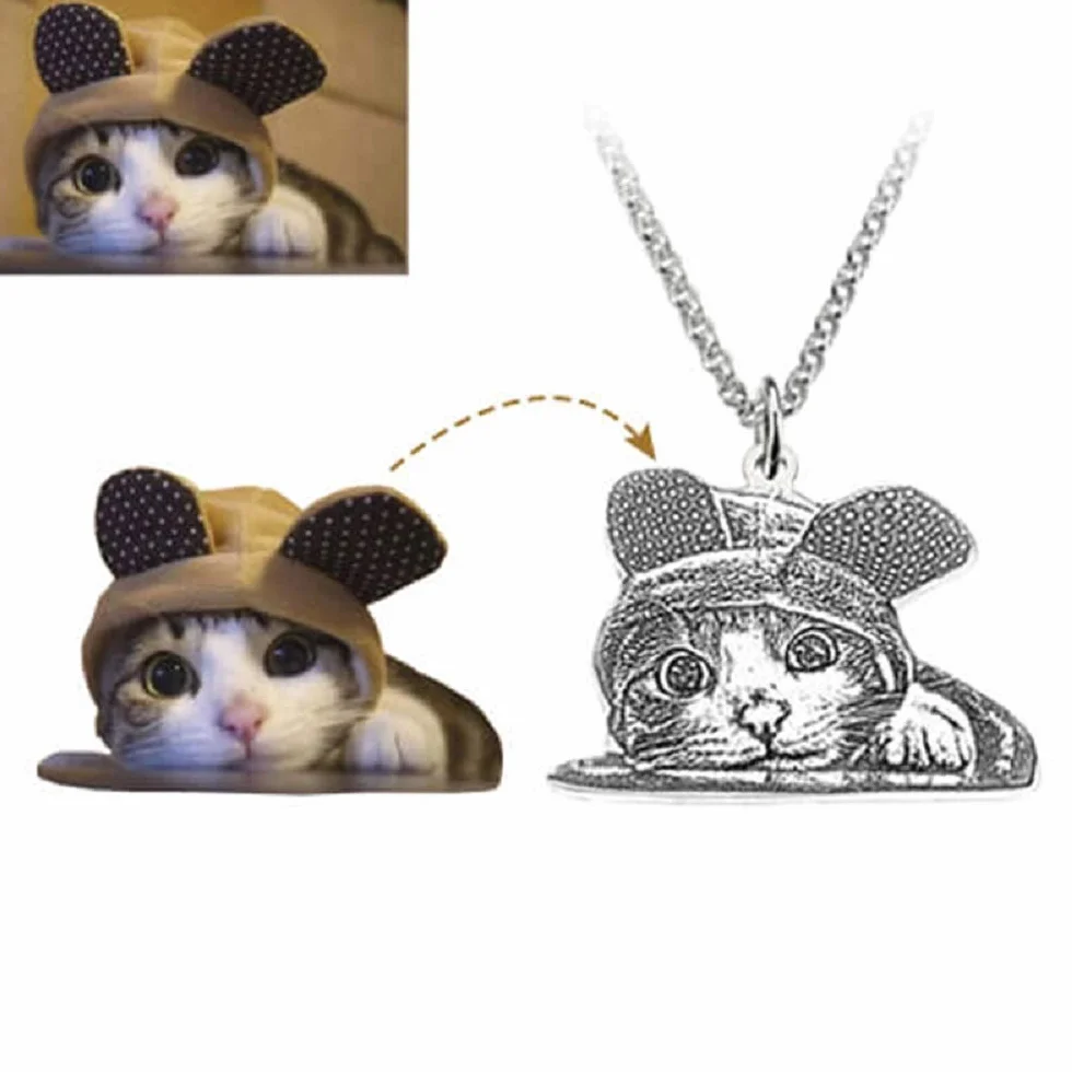 Personalizzabile collana con ciondolo foto nome animali domestici gatto cane argento