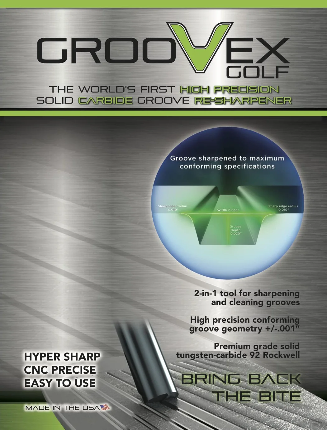 GrooVex Golf Affilatrice scanalatura carburo alta precisione 0,35" W 0,20" D 010" raggio bordo