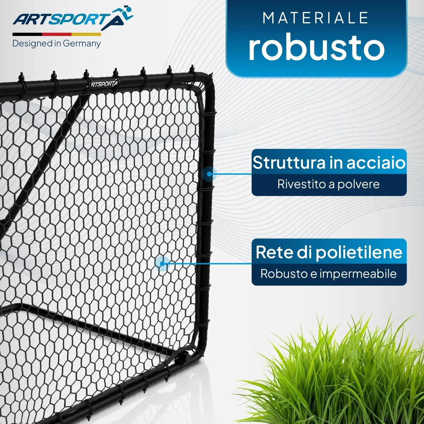 ArtSport Rimbalzatore di Calcio Power Pass - Telaio Regolabile e Stabile - Facile da Riporre - Allenamento Calcio in Spazi Ridotti