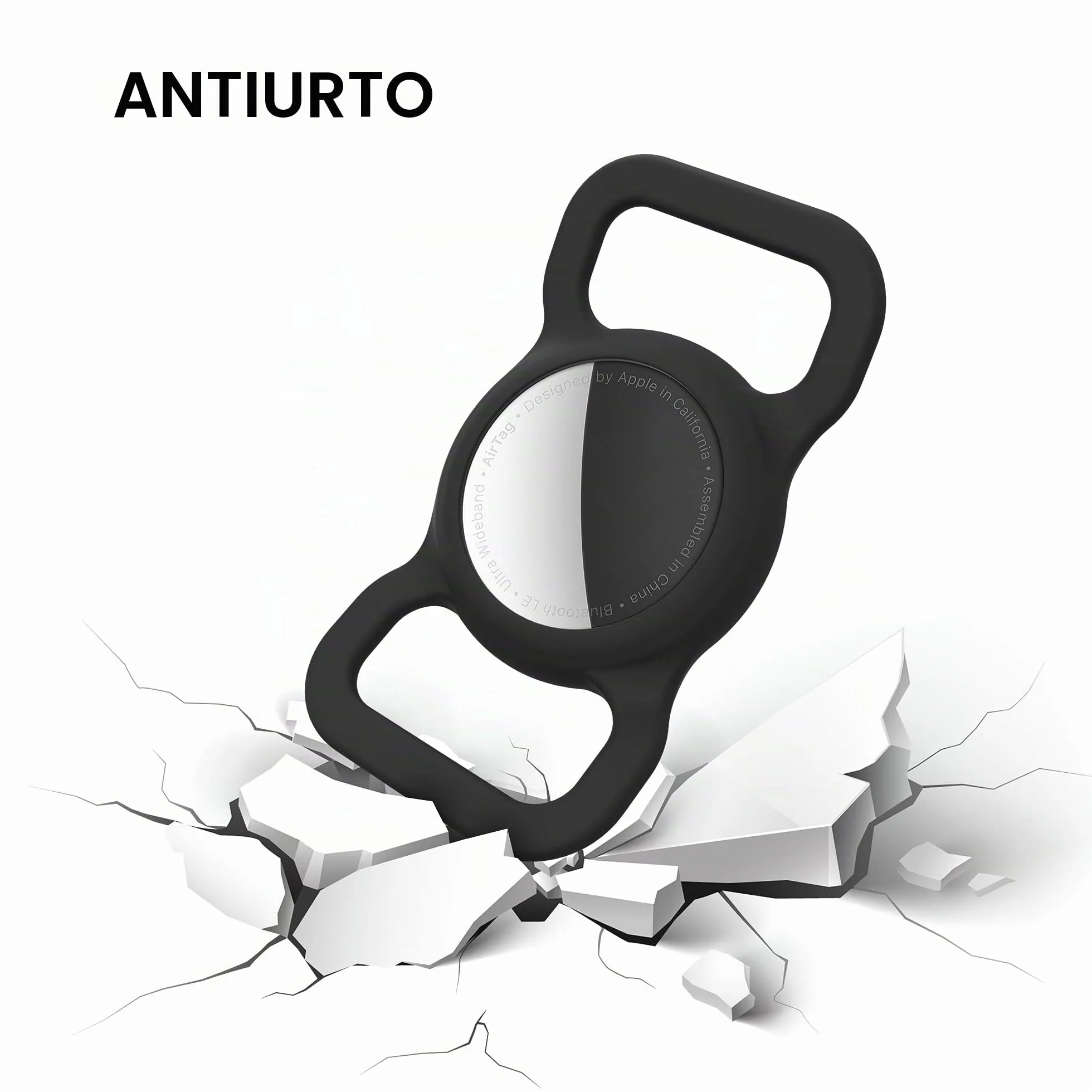 Airtag - Supporto per collare per cani, DLENP, in silicone, per il monitoraggio GPS, per gatti e gatti con motivo osseo (1 confezione (nero)