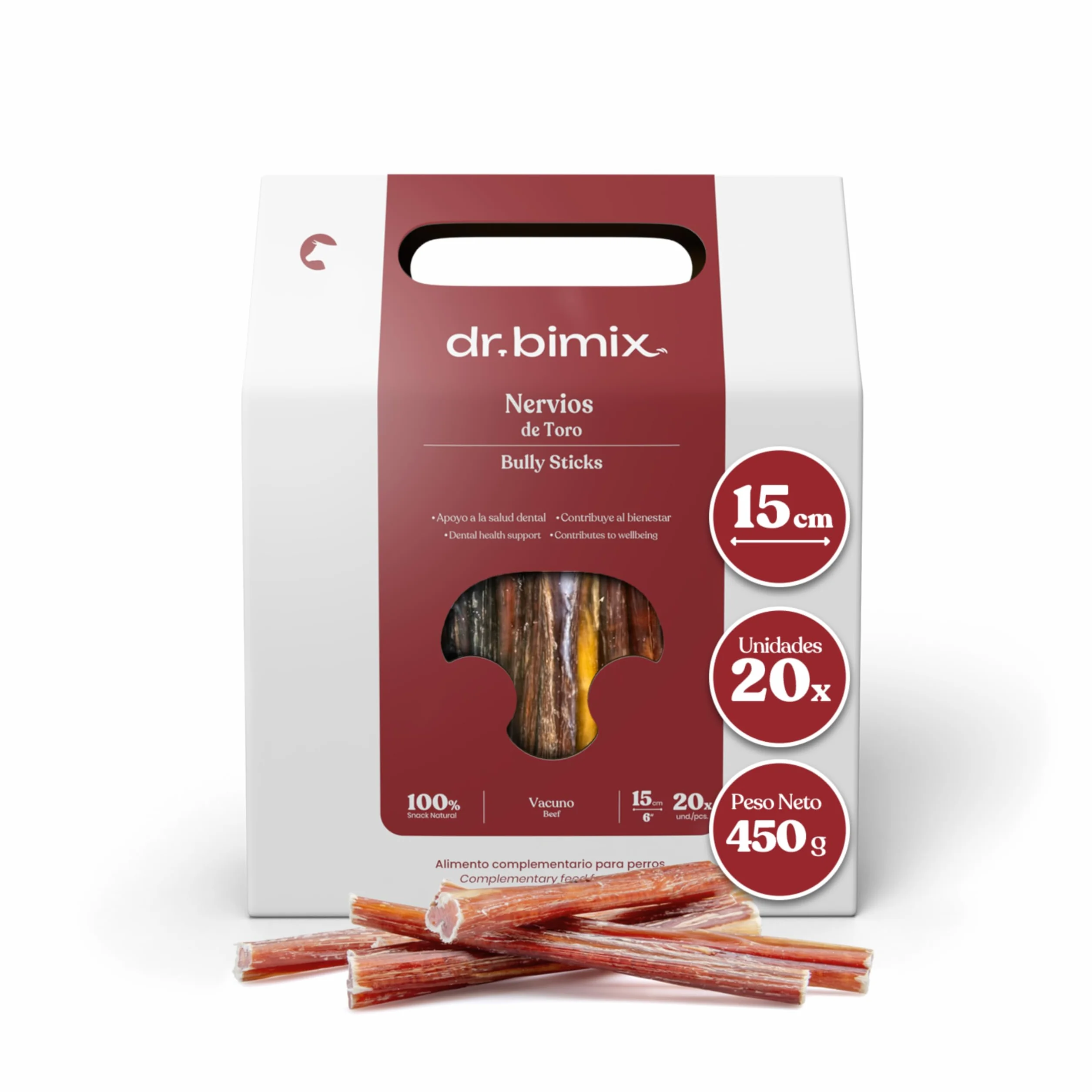 Bastoncini per Cani di Nervi di Toro | Snack Naturale Disidratato | Salute Dentale e Benessere | Alta Durezza | Senza Additivi - 450g (20 pezzi)