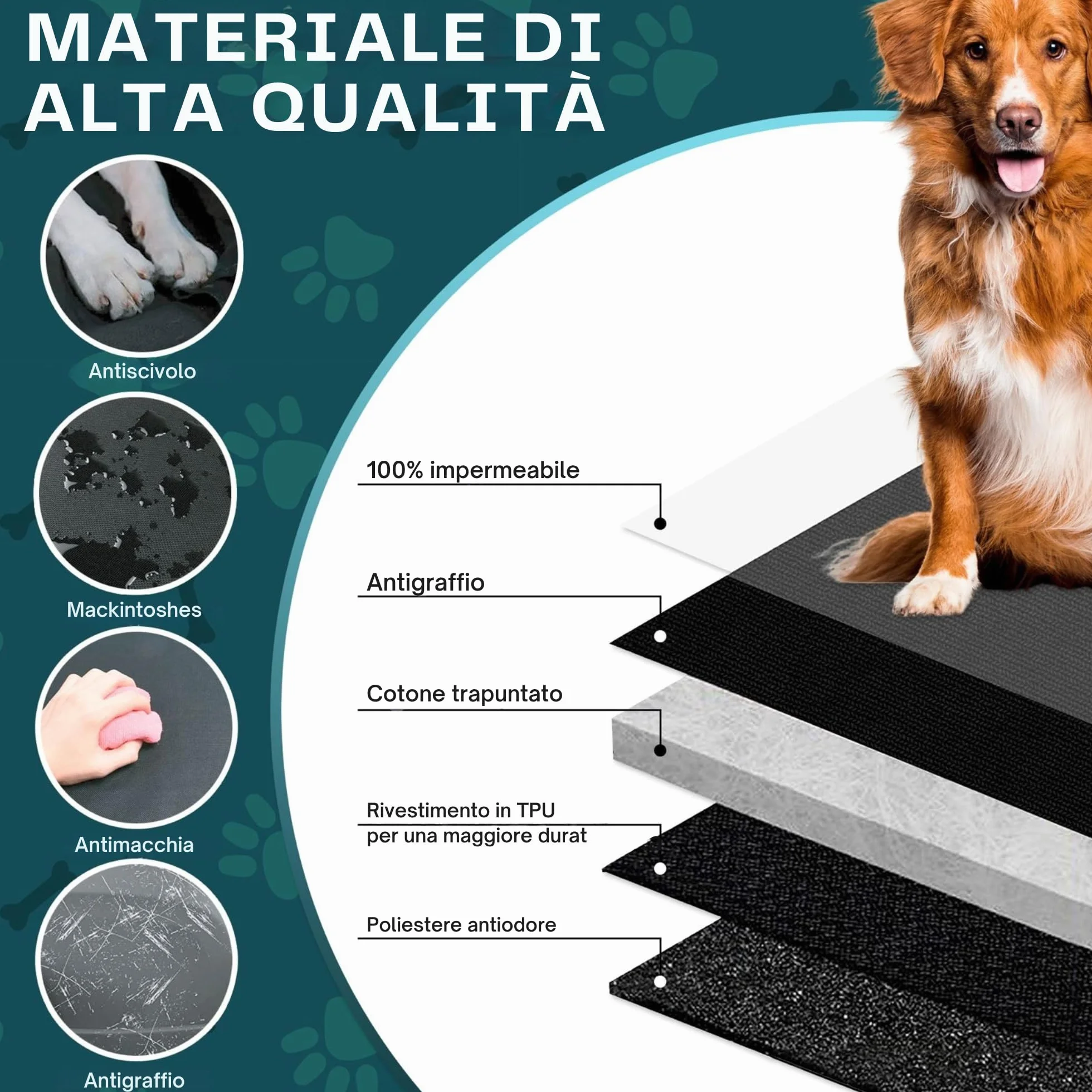 GreatDreams® Coprisedile per cani - Coprisedile impermeabile e resistente per cani - Protezione per auto per cani - Universale per SUV - Camion - Sedile singolo anteriore - 105 cm x 50 cm.