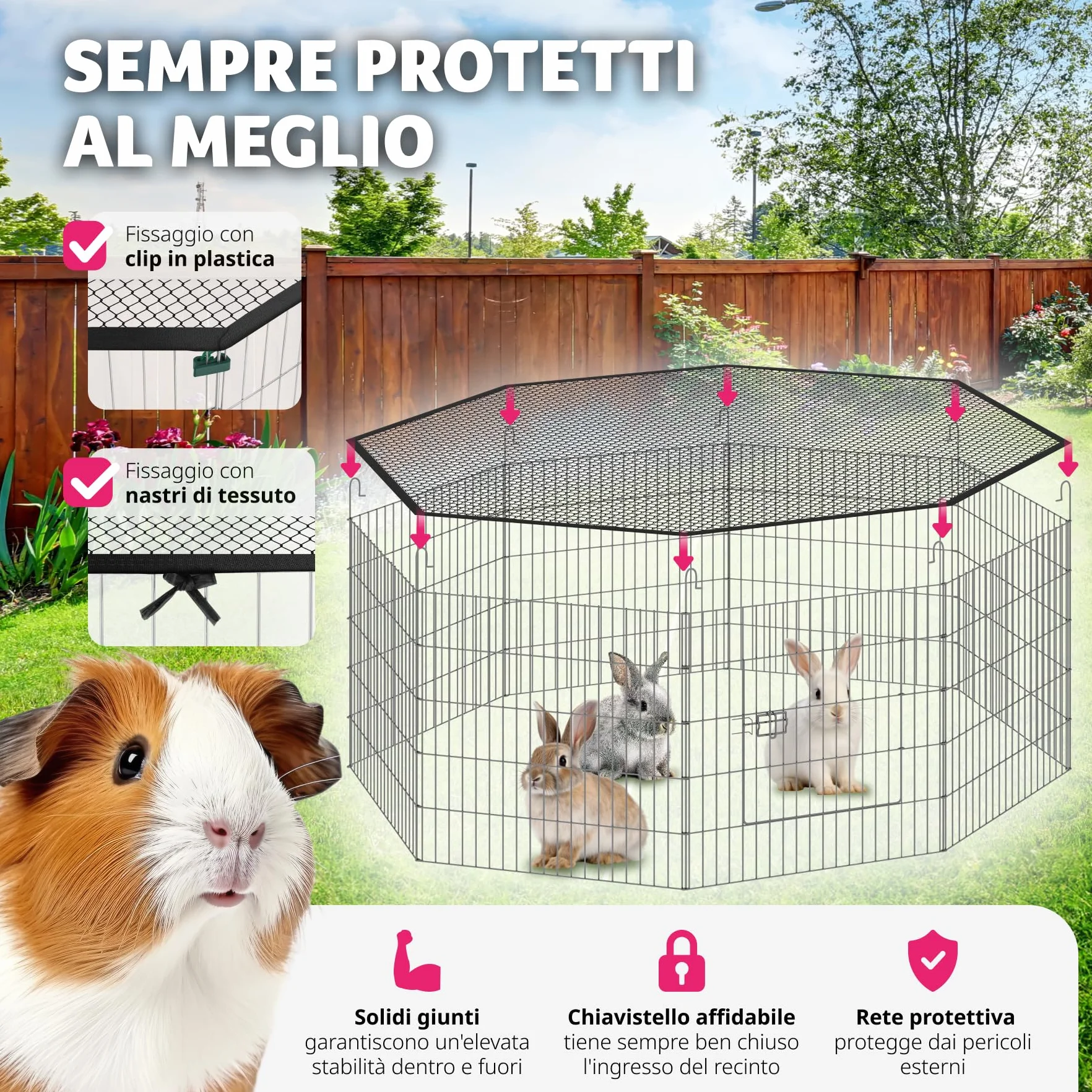 tectake® Recinto per Animali con Rete di Sicurezza, Grande Porta con Chiusura, Montaggio ad Incastro, Conservazione Salvaspazio, Protezione da Aperture Accidentali e Intrusi - Ø 145cm, Nero