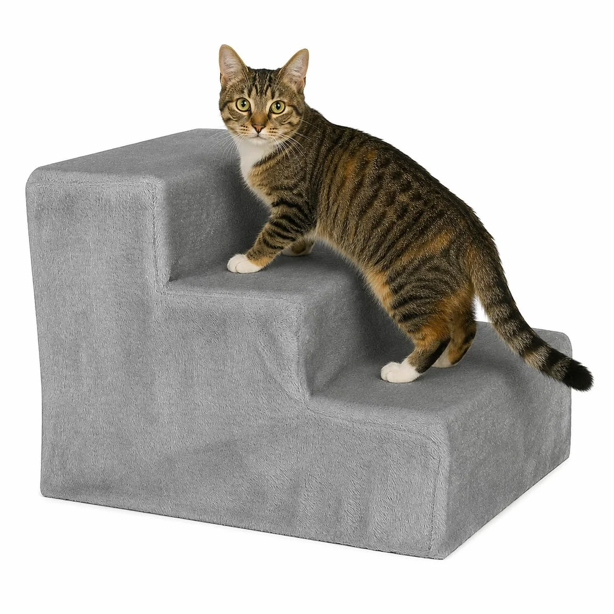 Lionto Scala per animali con rivestimento in peluche 46x36x34 cm robusta gradino basso 10 cm salva-articolazioni rivestimento sfoderabile lavabile portata 50 kg grigio chiaro