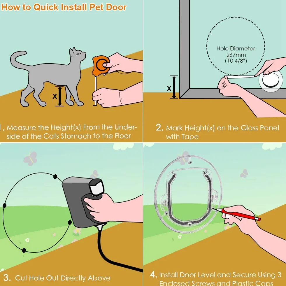 Porta per Animali Domestici Rotonda Trasparente in Plastica ABS con Chiusura a 4 Vie Impermeabile per Gatti e Cani Piccoli