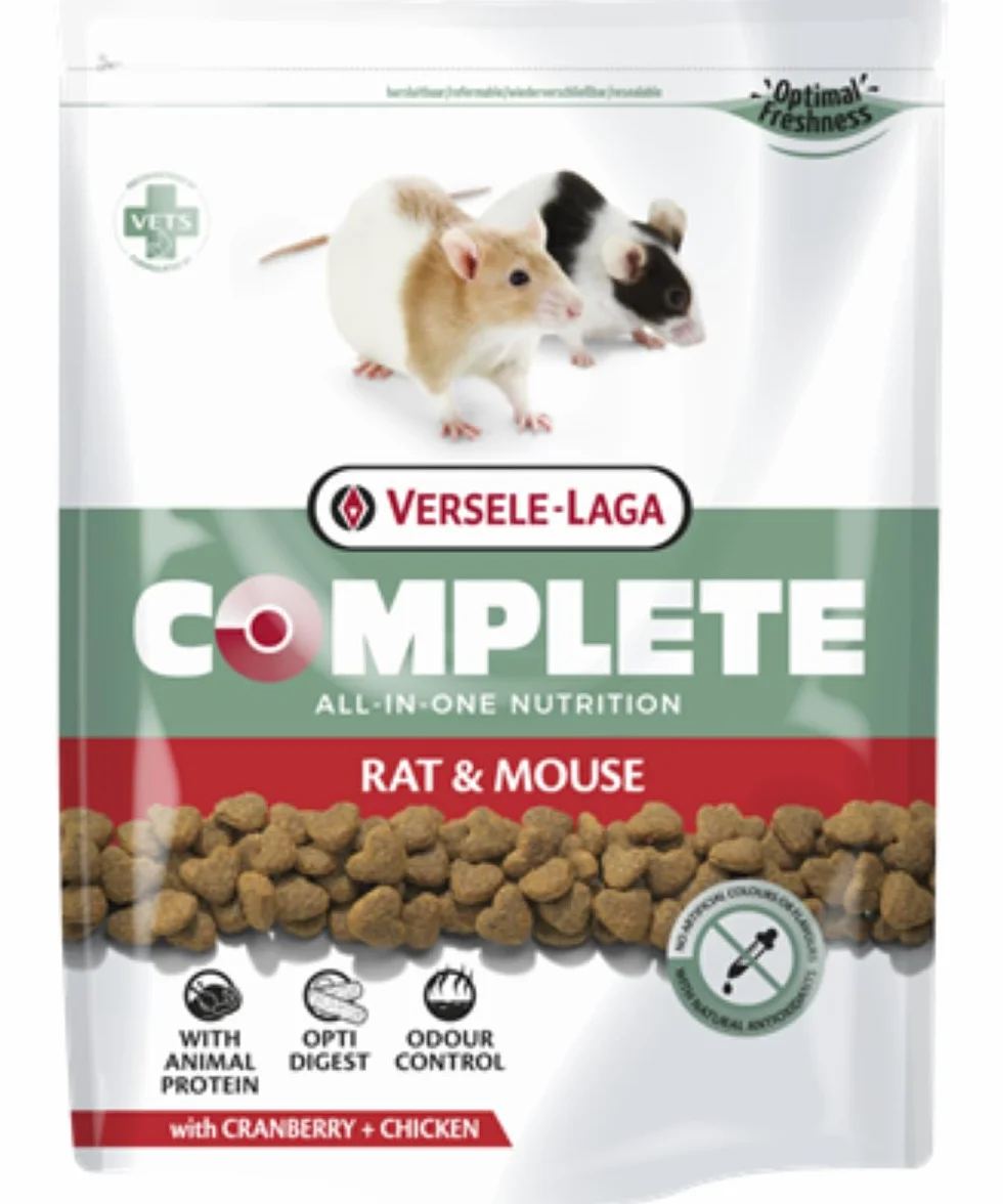 Versele-Laga Complete Rat & Mouse | 500 g | Alimento completo per ratti e topi | Estrusi all-in-one | Arricchito con piselli e mirtilli rossi | Con pollo come proteina animale