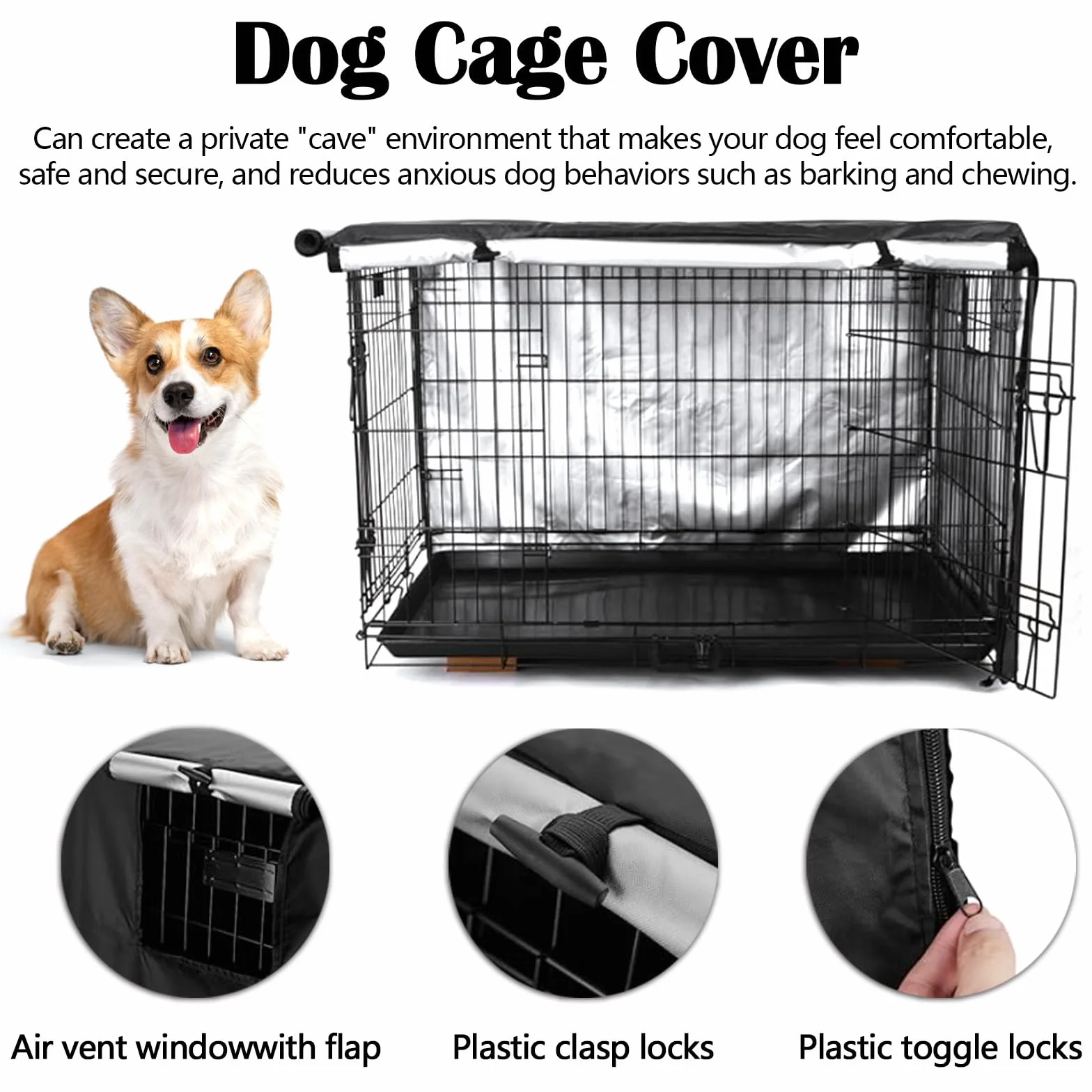 Nero Copertura Per Gabbia Per Cani 48x30x33in Impermeabile Antivento Pieghevole