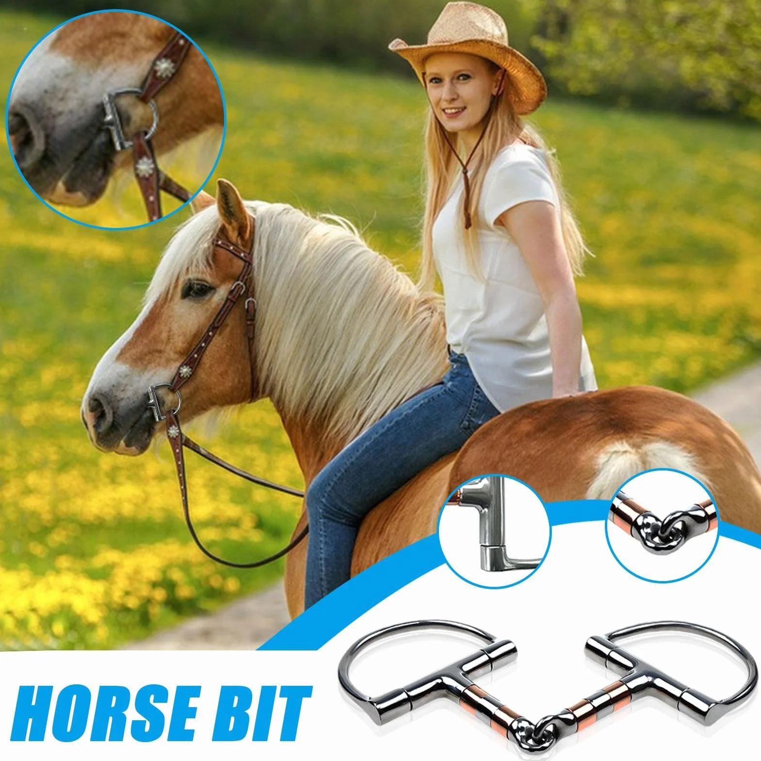 Morso per cavallo con anello a D | Morso per cavallo con bocca a rullo in rame - Morso per cavallo a snodo singolo, filetto con anello a D per forniture equestri