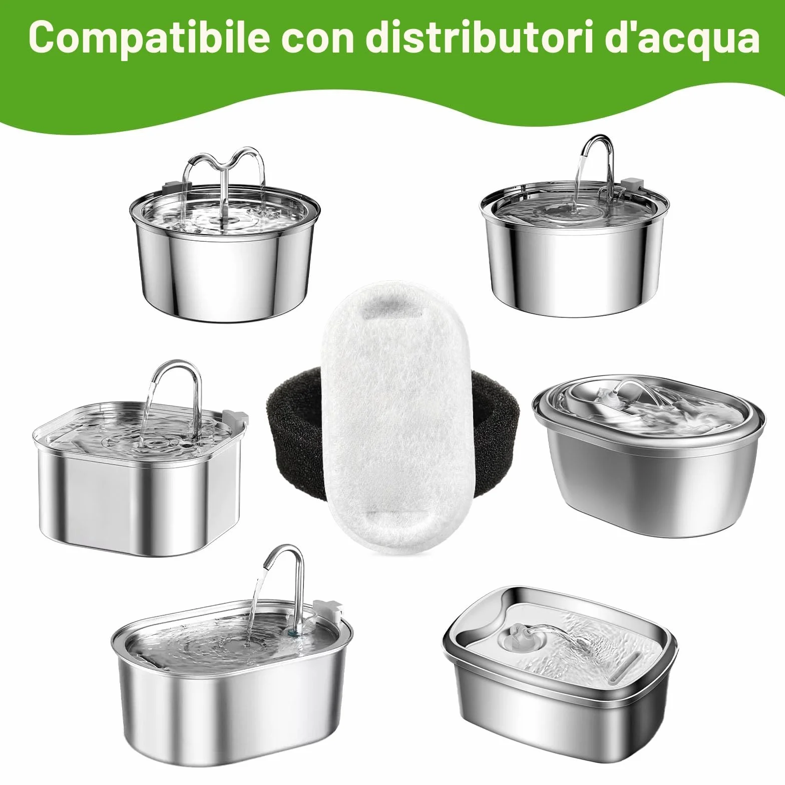 KOMABLEN 24 Pezzi Filtri Fontanella per Gatti, Filtro con 12 Filtro Carboni Attivi e 12 Spugna In Schiuma, Tripla Filtrazione Filtri Fontana Gatto Cappa, Cani Filtri di Ricambio per Acqua