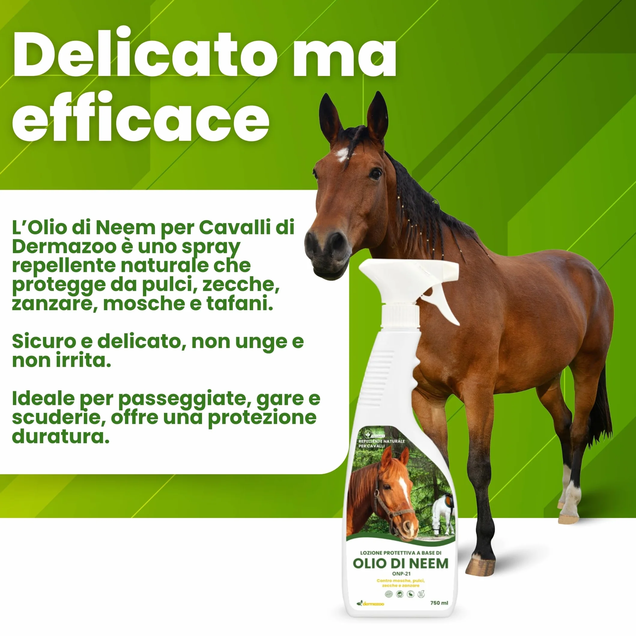 Dermazoo Olio di Neem per Cavalli ONP-21 Repellente Antipulci 2 x 750ml Spray Antizanzare