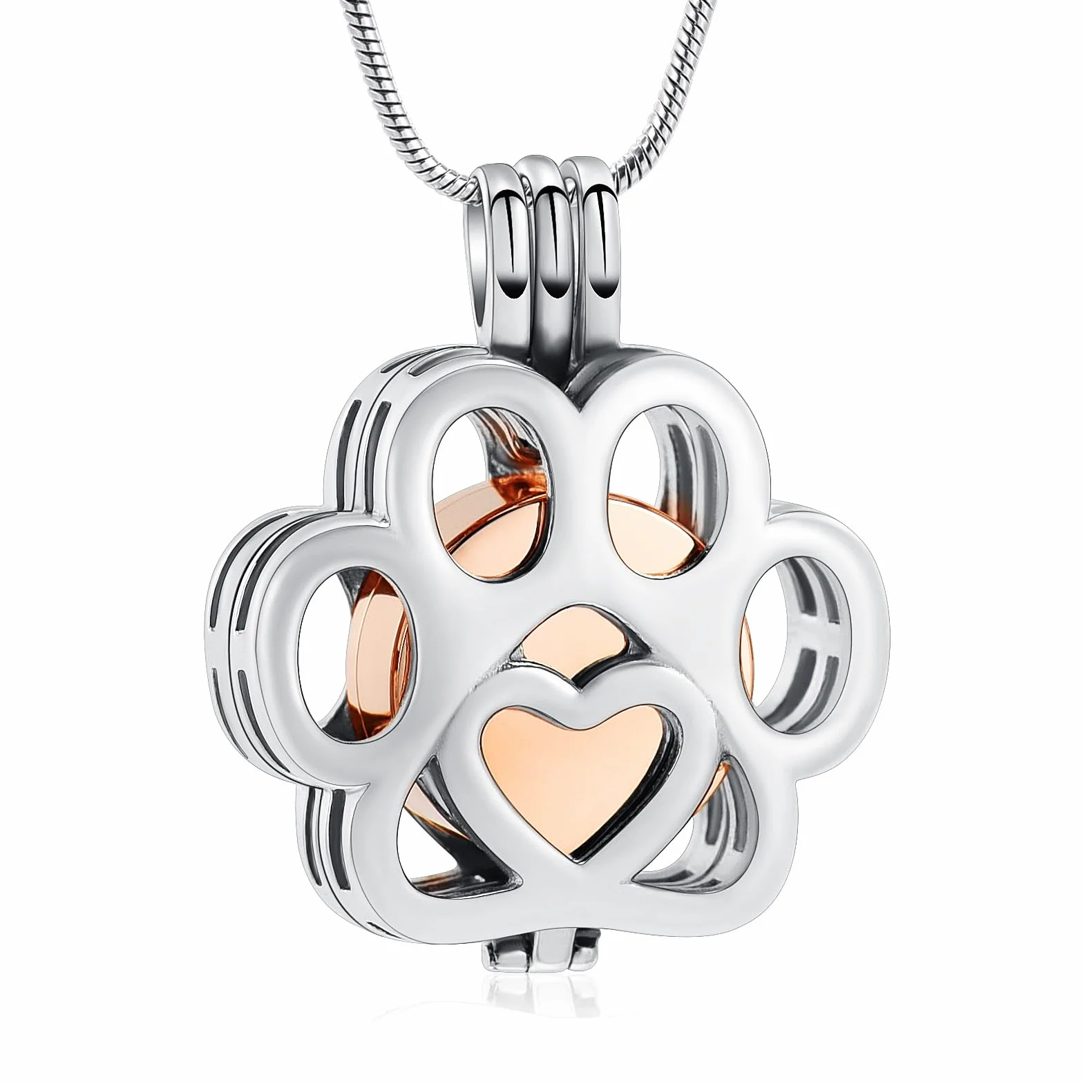Ceneri per animali domestici per cane/gatto zampa in acciaio inox Memorial Locket Urna collana all'interno Mini caso Keepsake cremazione gioielli donna uomo