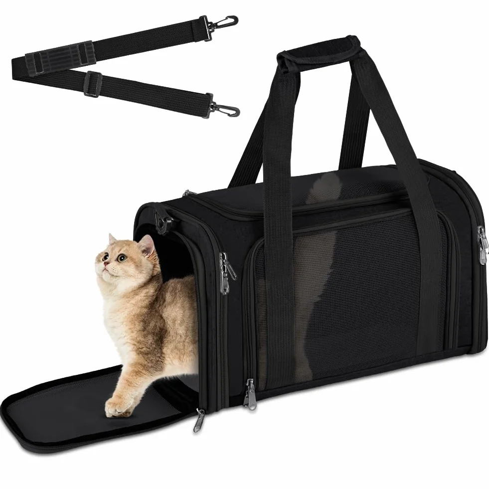 Borsa trasportino per cani pieghevole,40*25*25cm Trasportino per Cani Gatti Borsa da Trasporto Cane con Materasso,Traspirante,Tappetino Lavabile Rimovibile per gatti e animali fino a 4.54kg,Nero