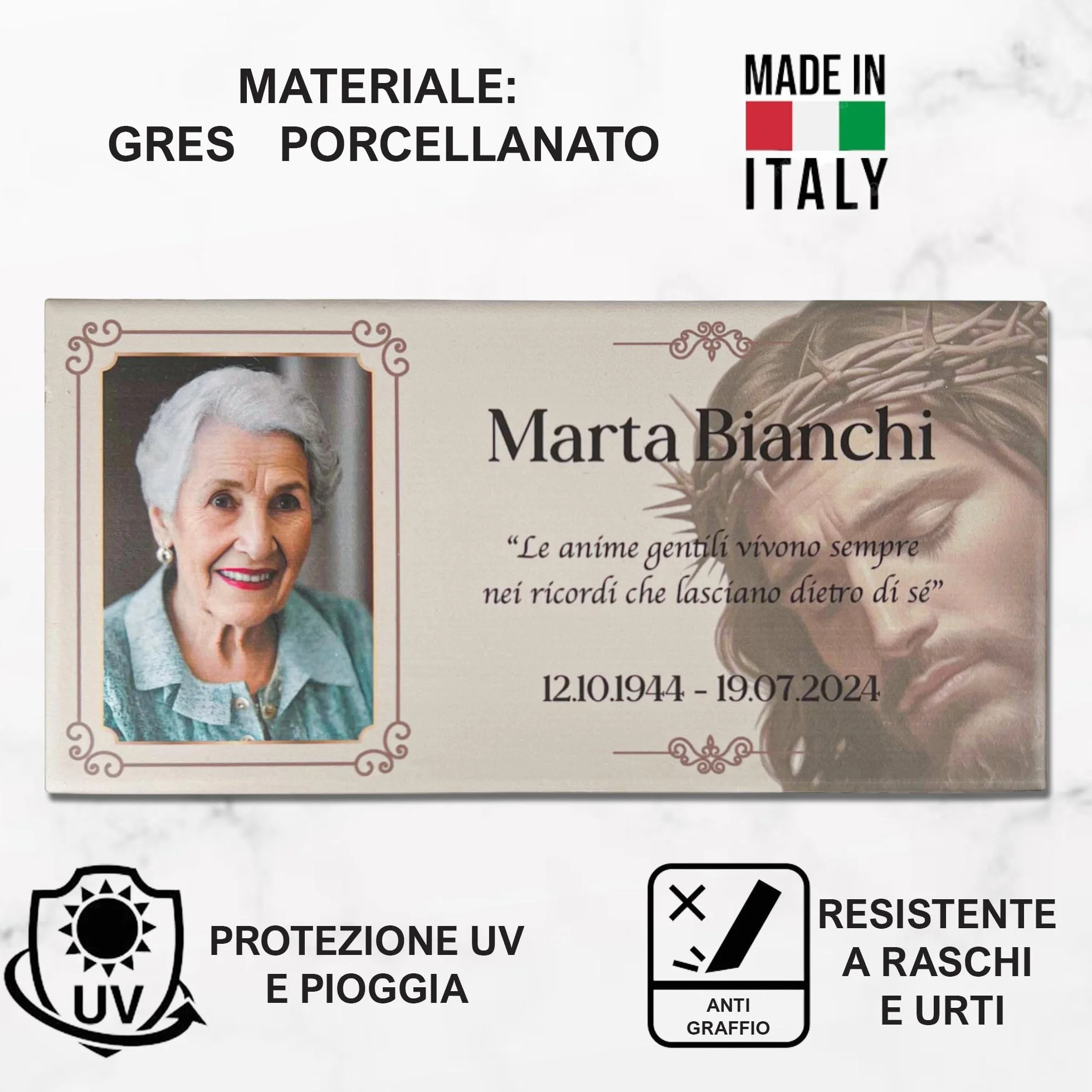Targa Commemorativa Personalizzabile Gres Porcellanato Modello Gesù 10x20 cm per Lapide Cimitero