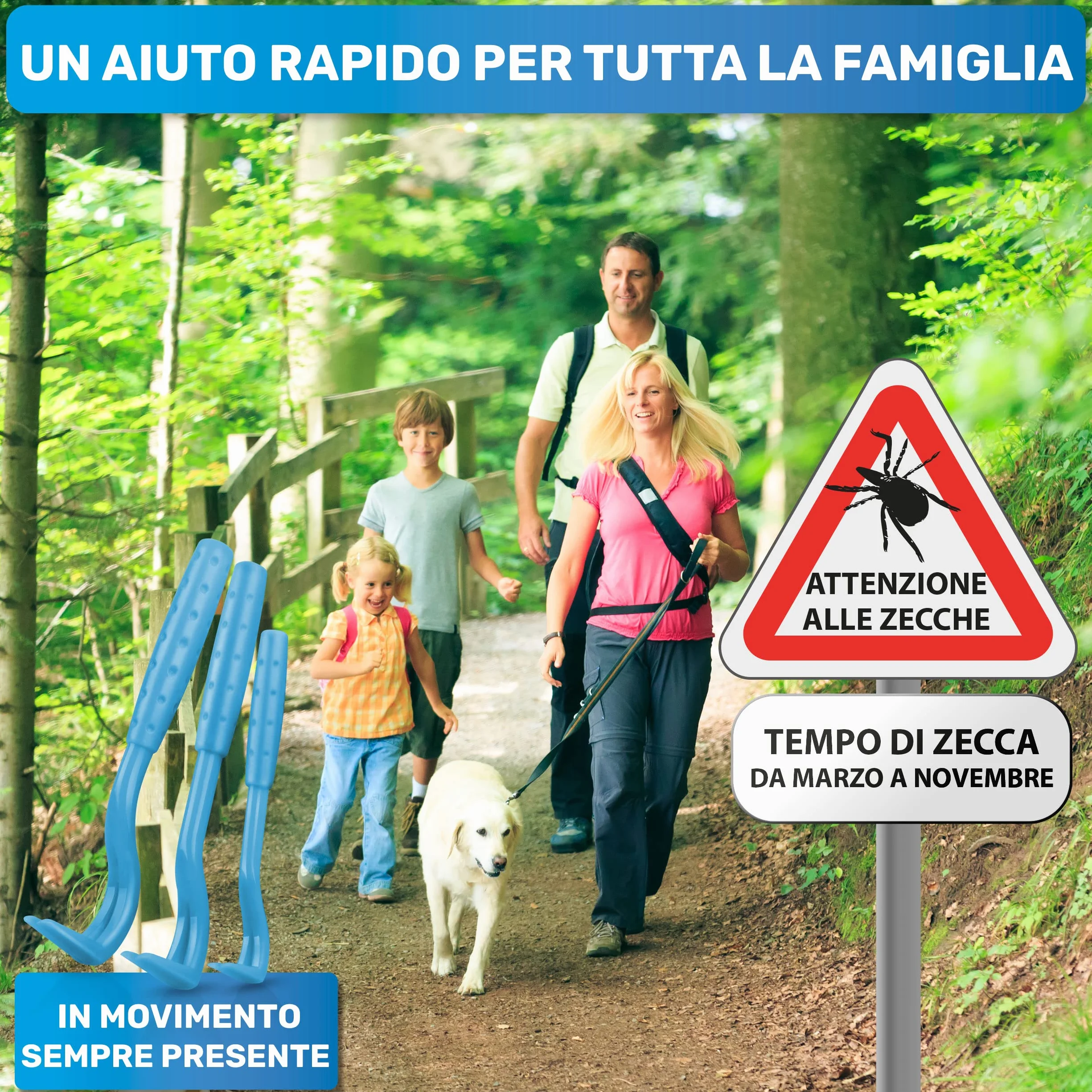 BluePet 3X Ganci per Zecche per Cani, Gatti, Cavalli e Umani - Rimuovi Zecche, Pinza per Zecche per Cane, Gatto, Uomo, Alternativa alle Pinzette per Zecche, Togliere Zecche e Tira Zecche