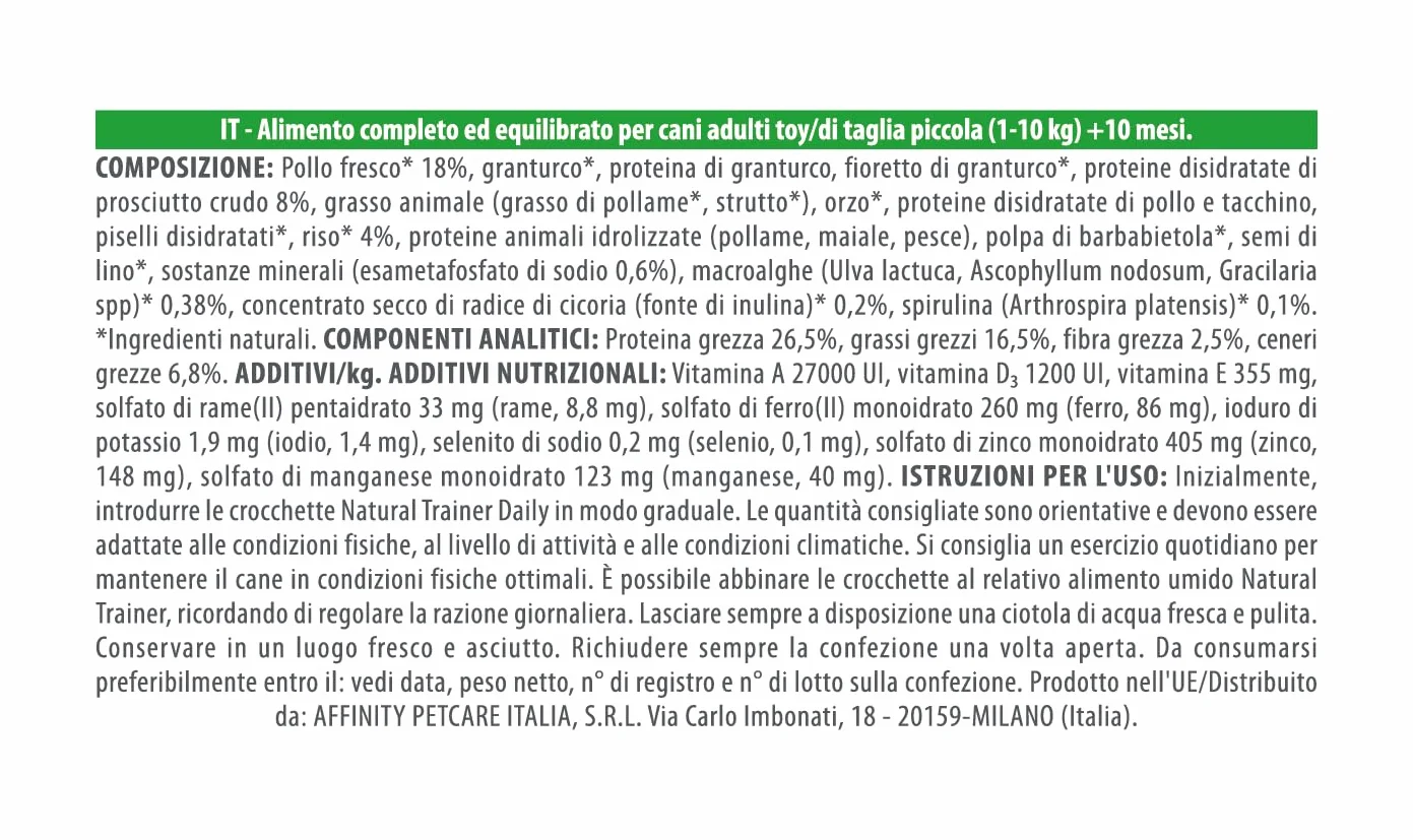 Cibo per Cani Small and Toy Adult Prosciutto Crudo 2 Kg Trainer Natural