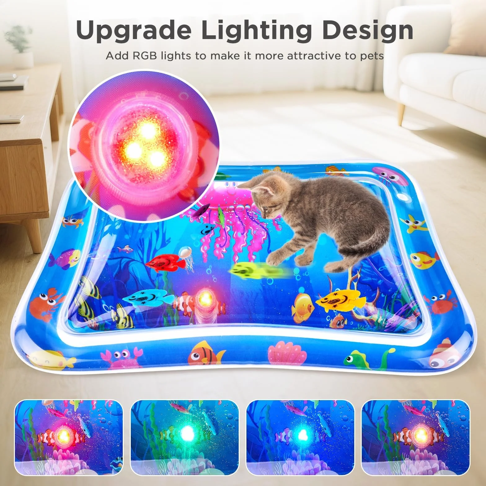 Tappetino da Gioco per Gatti, LED Tappetino Sensoriale ad Acqua per Gatti Interattivo Tappeto Sensoriale Gatto Ispessito, Water Sensor Play Mat Cat