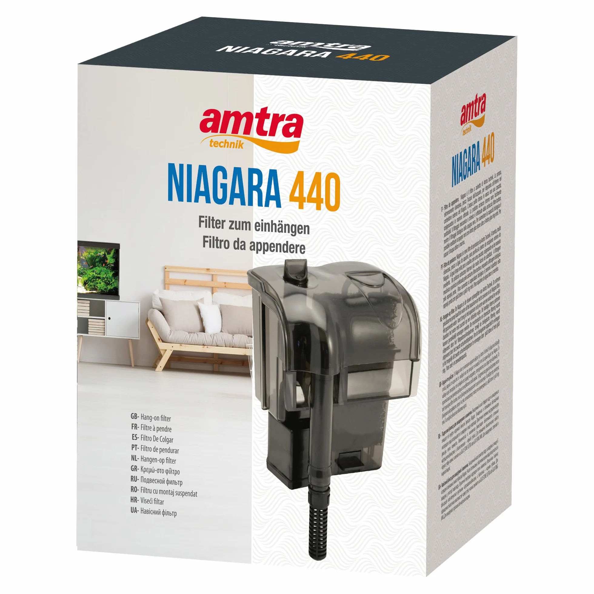 Amtra Niagara 440 - Filtro con Pompa a Cascata per acquari, Sistema di filtraggio e ossigenazione con Pompa dell'Acqua Integrata, Portata 440 lt/h – 5,2 Watt – per acquari da 50 a 200 Litri