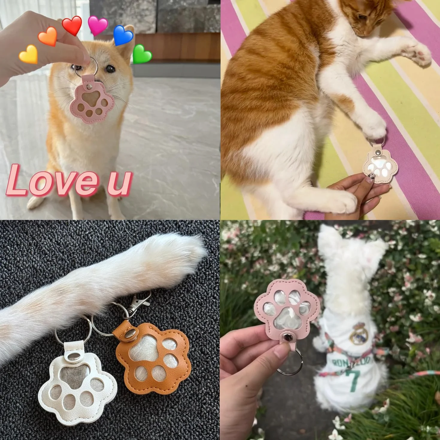 KAWAAN Portachiavi Commemorativo Animali Domestici in Pelle, Scatola Ricordo Peli, Ciondolo Zampa Animale Rosa Bianco