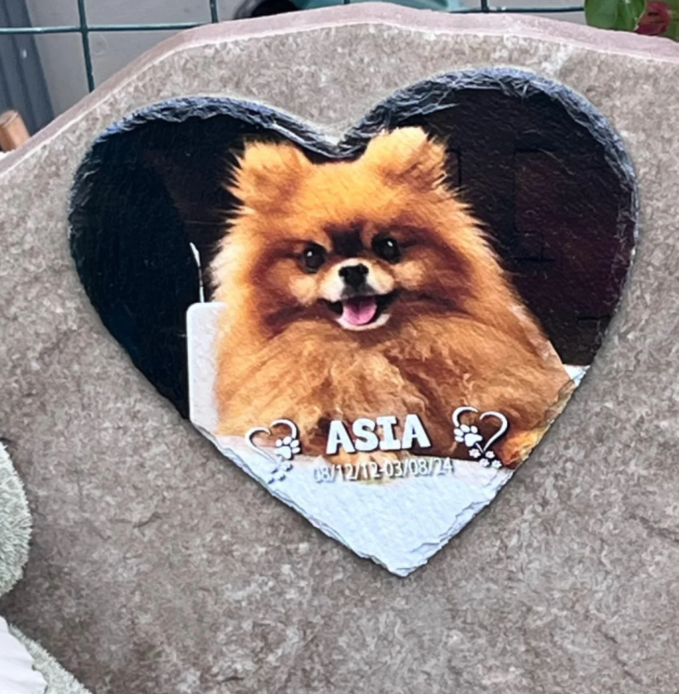 Lapide commemorativa a forma di Cuore per Cane e Gatto, Ardesia personalizzabile con foto