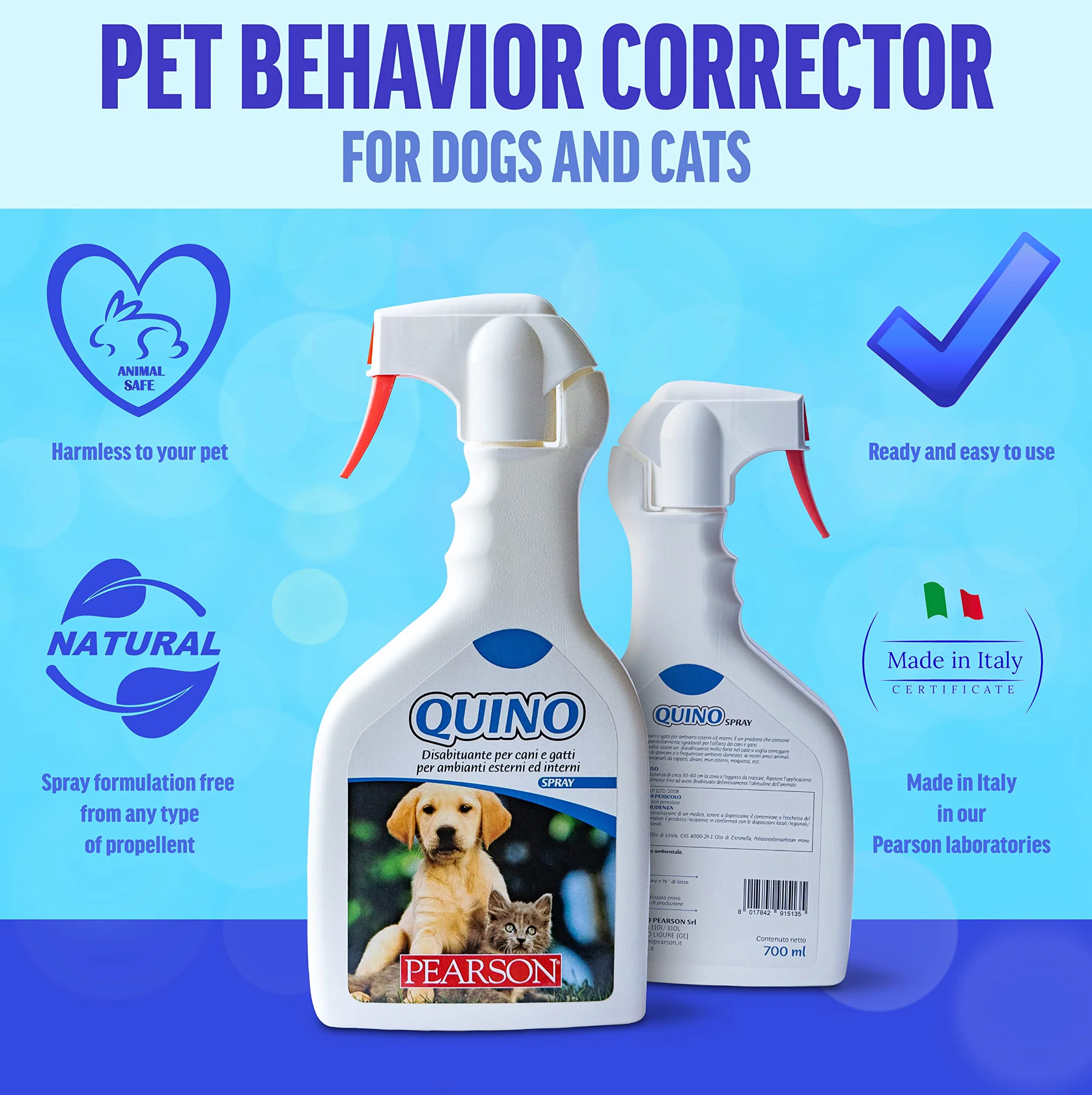 PEARSON Disabituante per Cani e Gatti Spray 700ML, Profumo Agrumato, Spray Anti Pipi Gatto e Cane, Soluzione Anti Urina per Interni ed Esterni, Disabituante Gatti Made in Italy