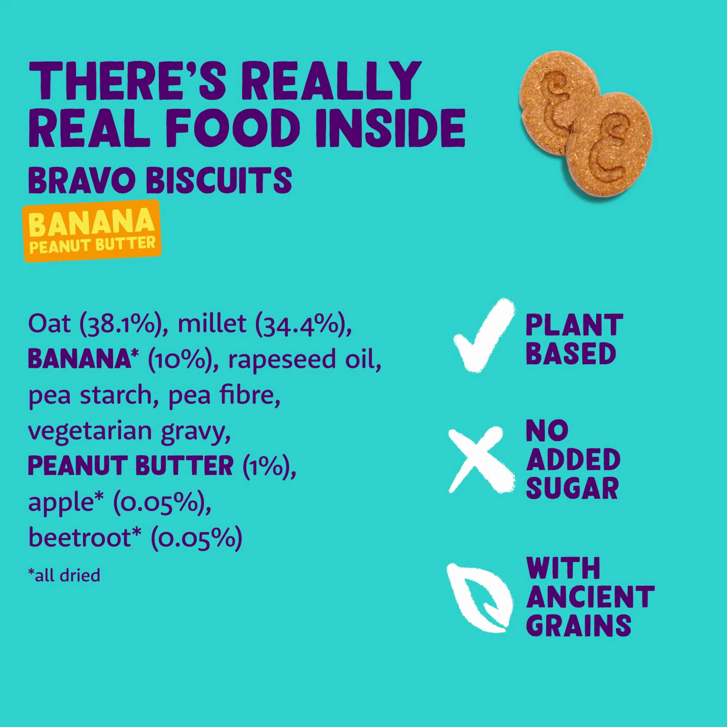 Edgard & Cooper Snack per cani, Bravo Biscotti, (Banana, 1 x 400g Bag), Snack con cereali di origine vegetale, a base di frutta, perfetti per l'allenamento