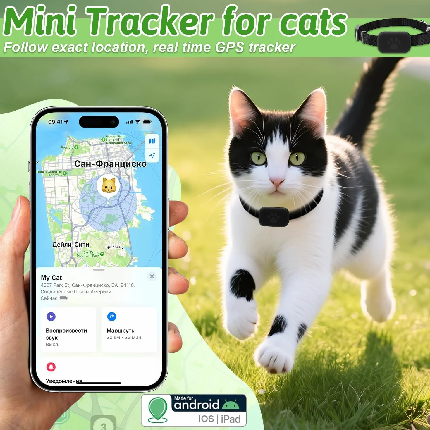 Localizzatore GPS per Gatti e Cani con Collare, Tracker Senza Abbonamento, Compatibile iOS e Android, Collare Regolabile Impermeabile Anti Smarrimento per Animali