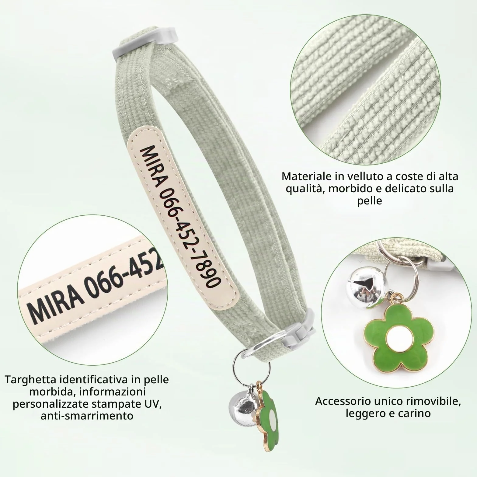 Collare per gatti personalizzato con stampa UV nome e numero di telefono – Collare regolabile per animali domestici con campana