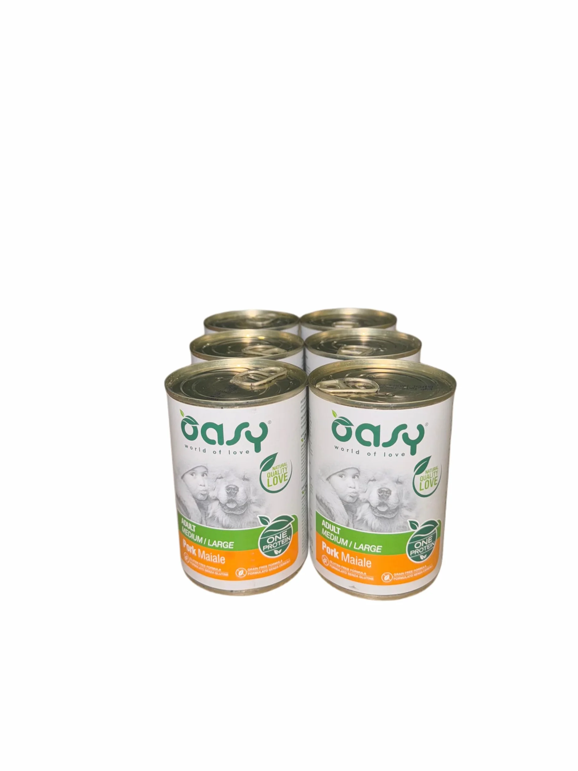 Oasy cane patè Grainfree Monoproteico gusto MAIALE | 6 lattine da 400 grammi l'una.