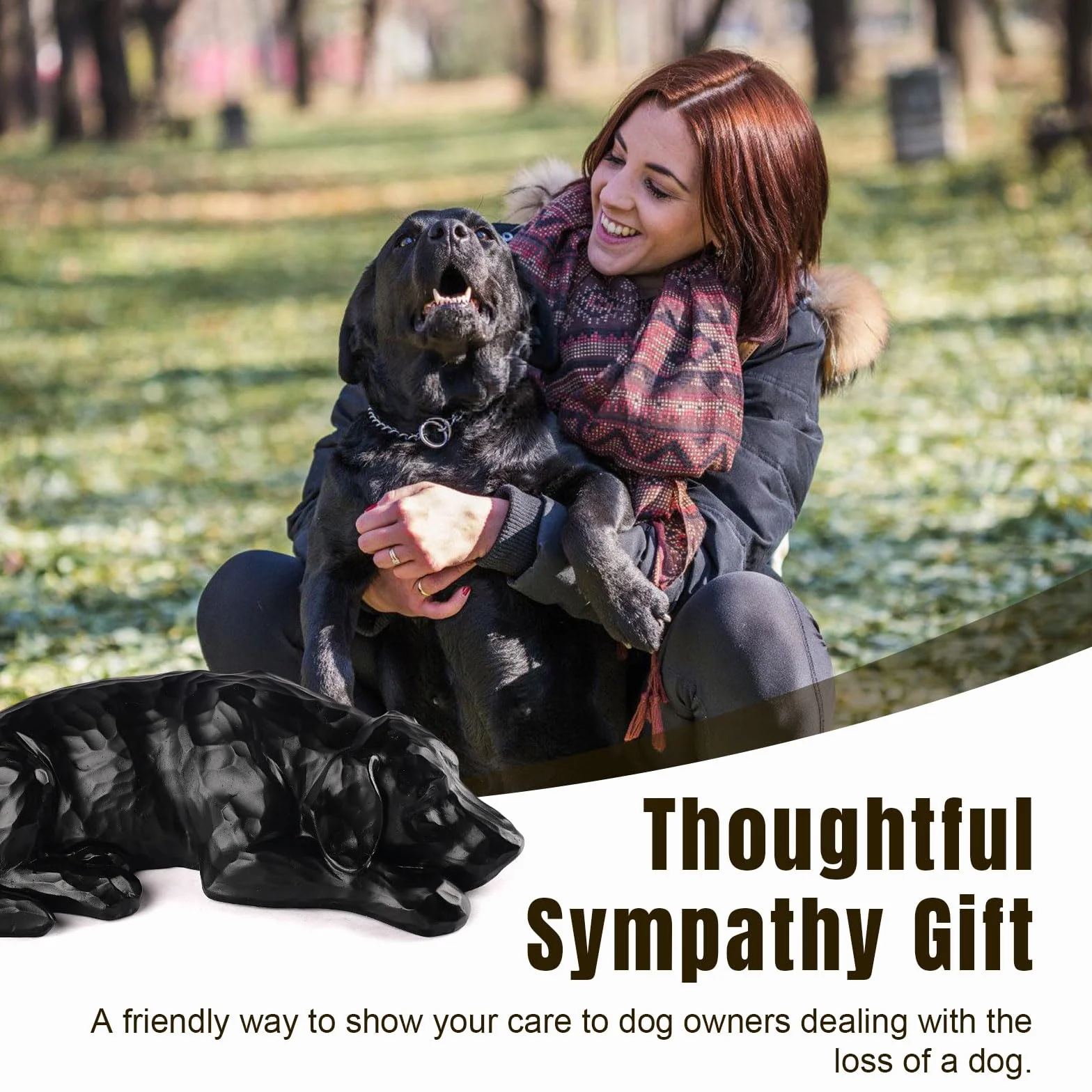 Regalo commemorativo per cani - Urna per ceneri in resina scolpita, regalo di simpatia per la perdita di un cane, ricordo commemorativo per animali domestici (Nero)