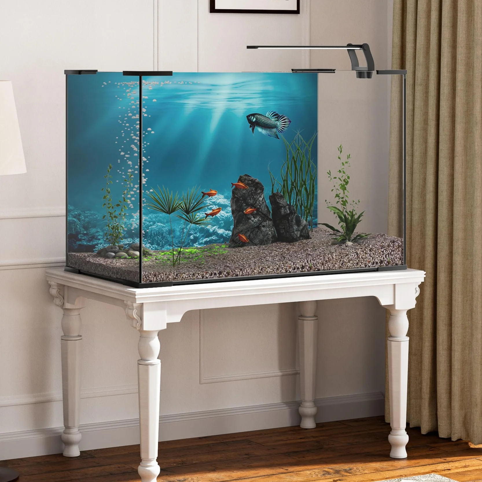 61x30cm Sottomarino Tema Acquario Sfondo Sole Subacqueo Mondo Pesce Serbatoio Poster Sfondo Vinile Sfondo