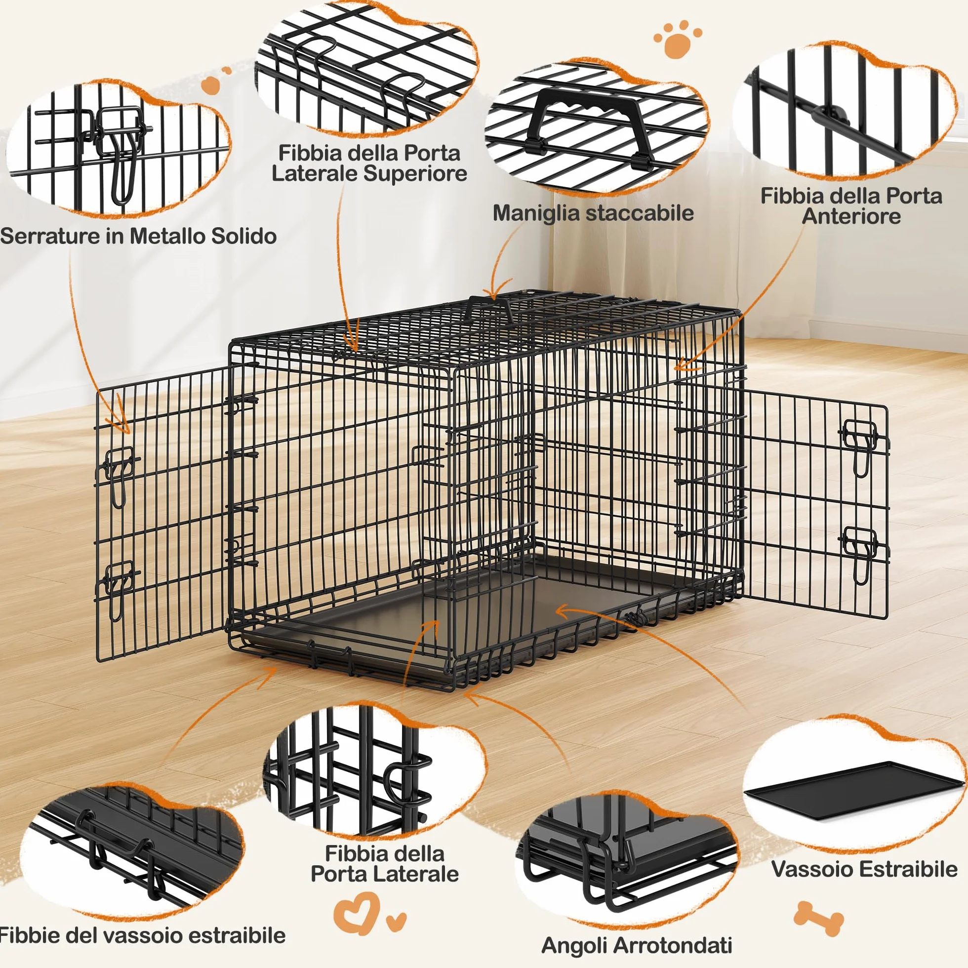 Yaheetech Gabbia per Cani Gatti Kennel in Metallo Pieghevole 107x60x66 cm Nero