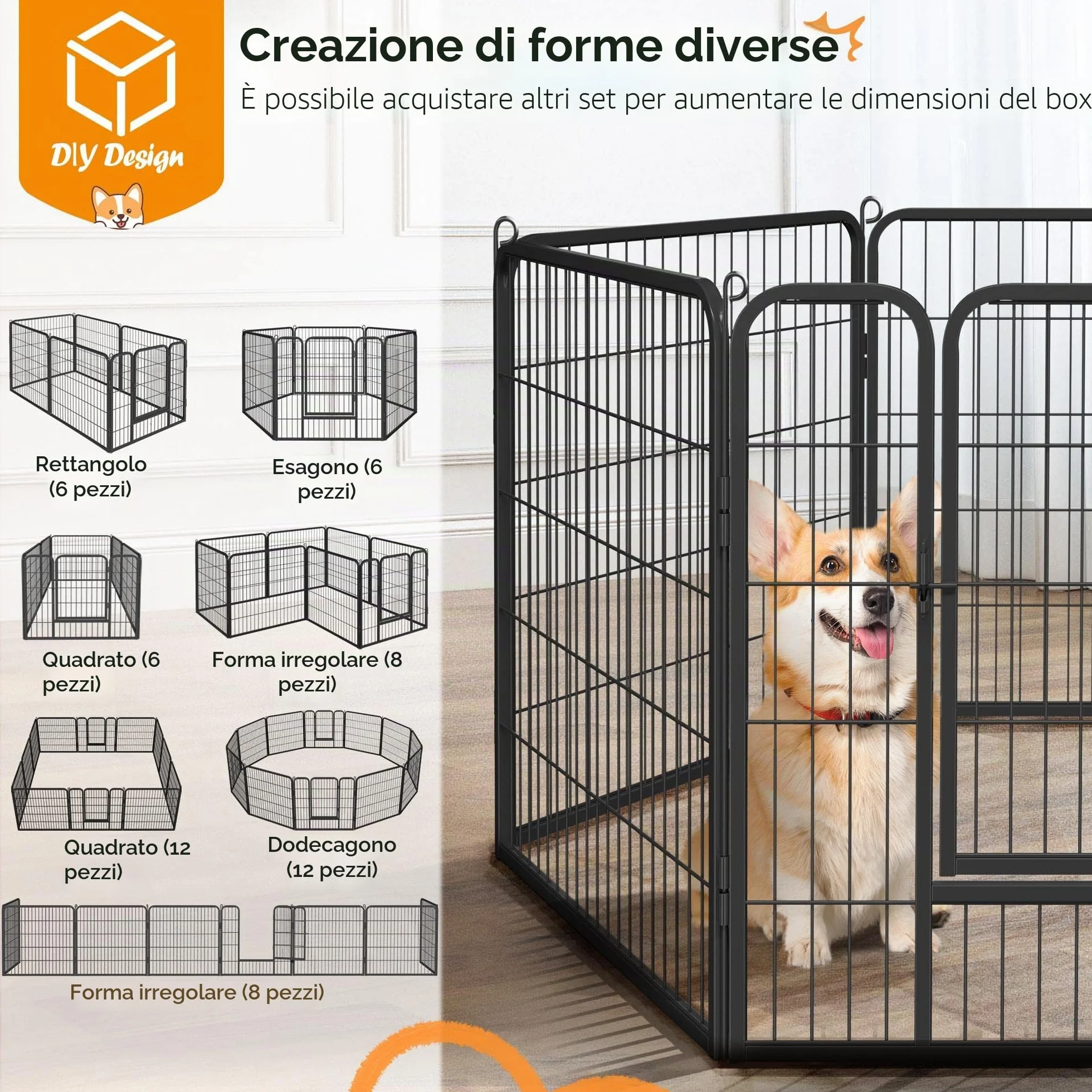 Yaheetech Recinto per Cani Grande 80x80 cm Nero 6 pezzi