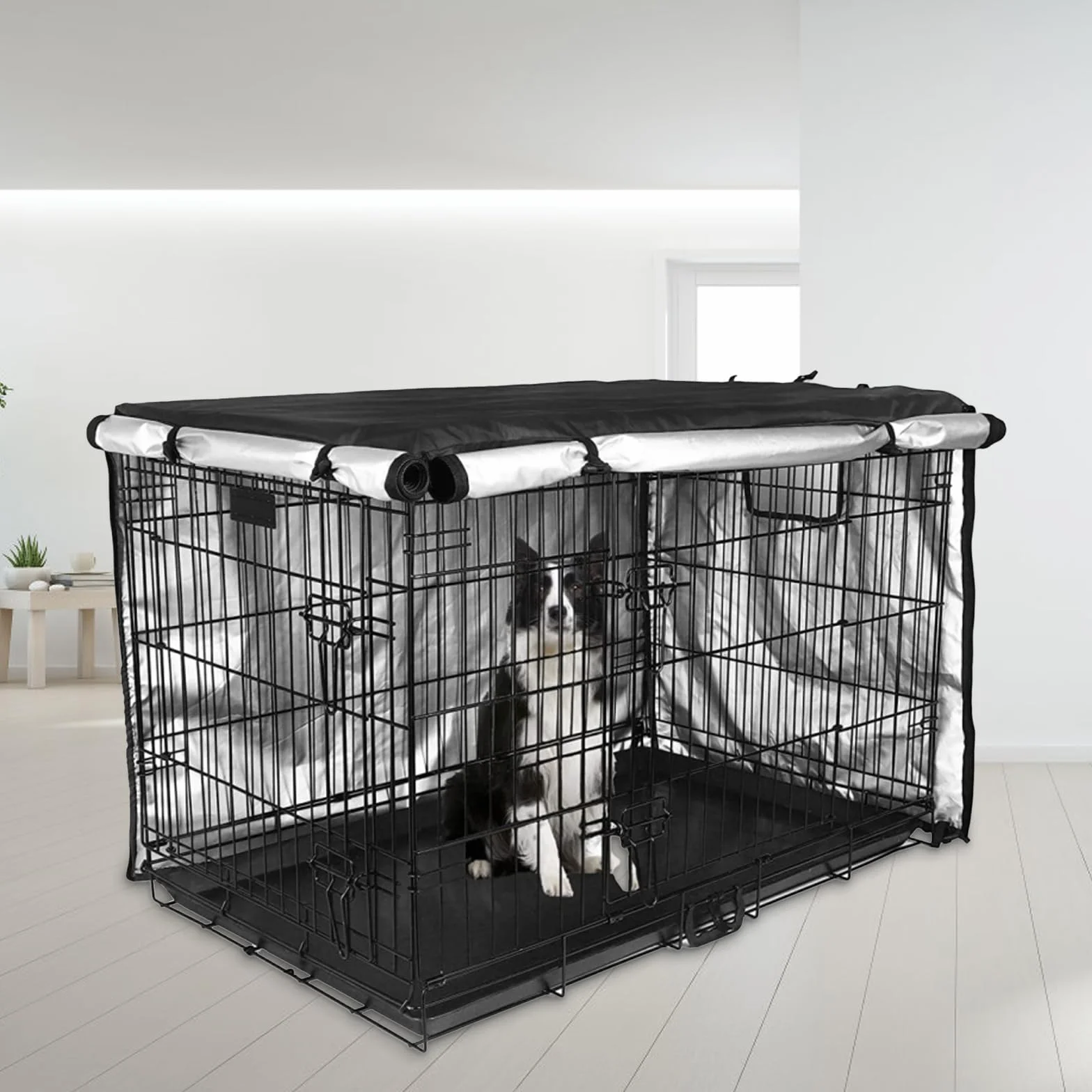 PET Copertura per Gabbia per Cani Antivento Tessuto Oxford 210D Nero 36in