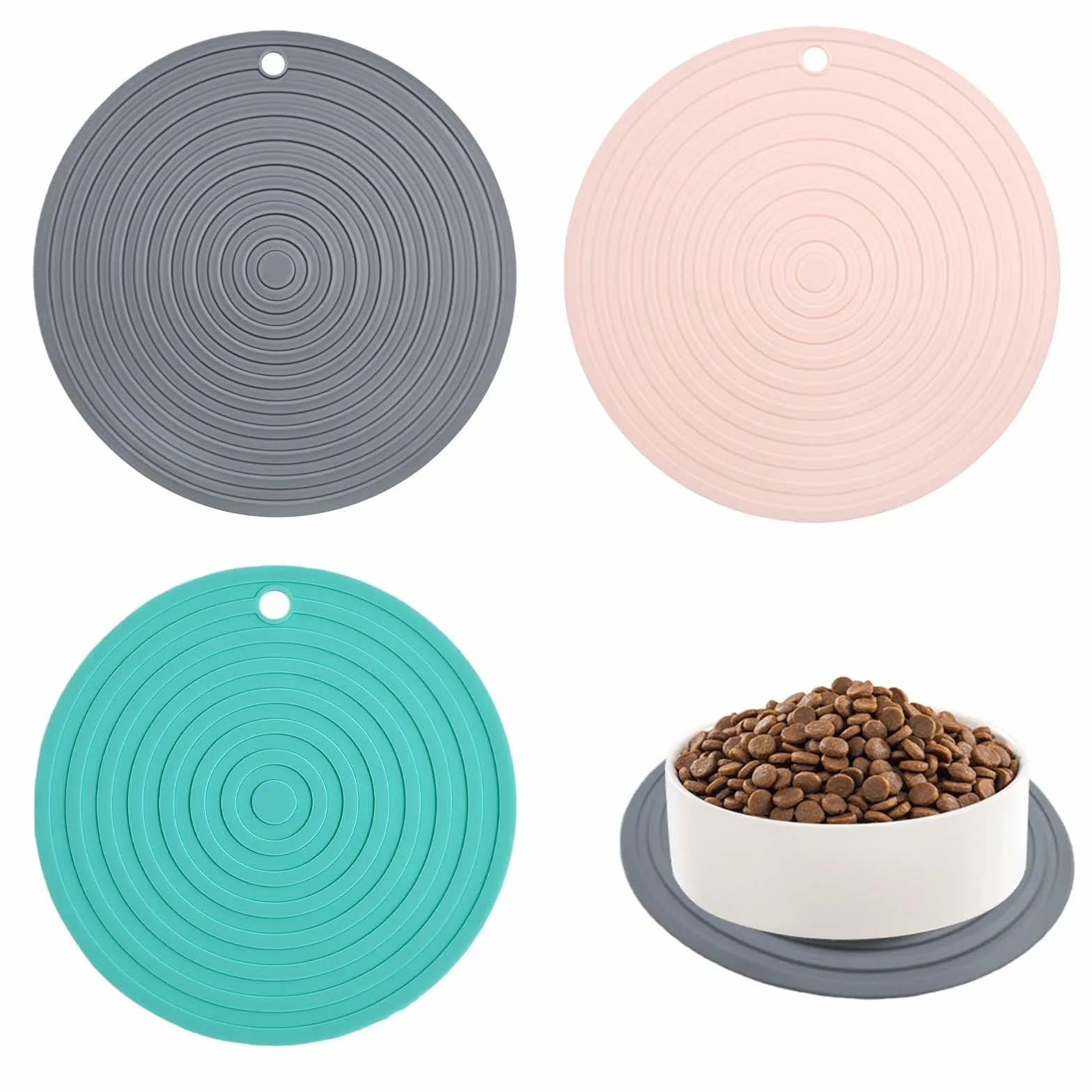 Tappetino silicone ciotola gatto 3 pezzi 2x16cm 1x18cm tappetino antiscivolo impermeabile per ciotole animali domestici facile da pulire uso interno esterno cucina campeggio