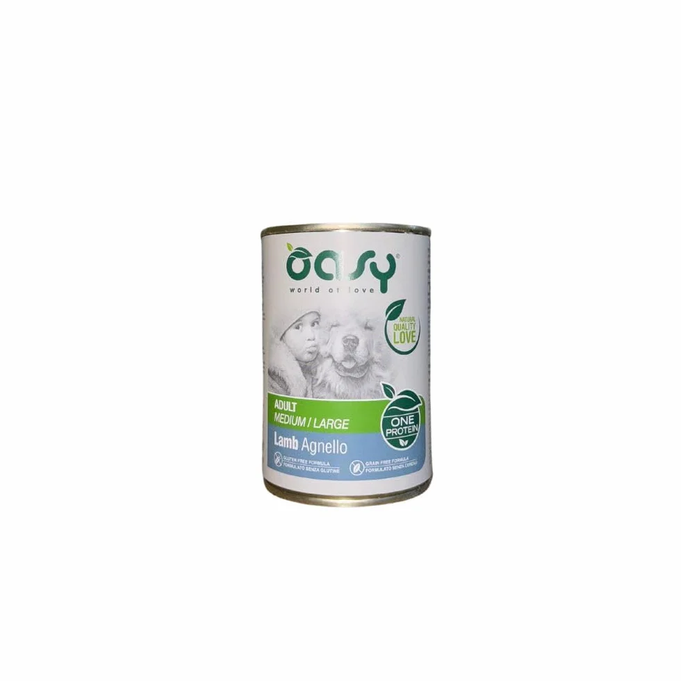 Oasy cane patè Grainfree Monoproteico gusto AGNELLO | 6 lattine da 400 grammi l'una.
