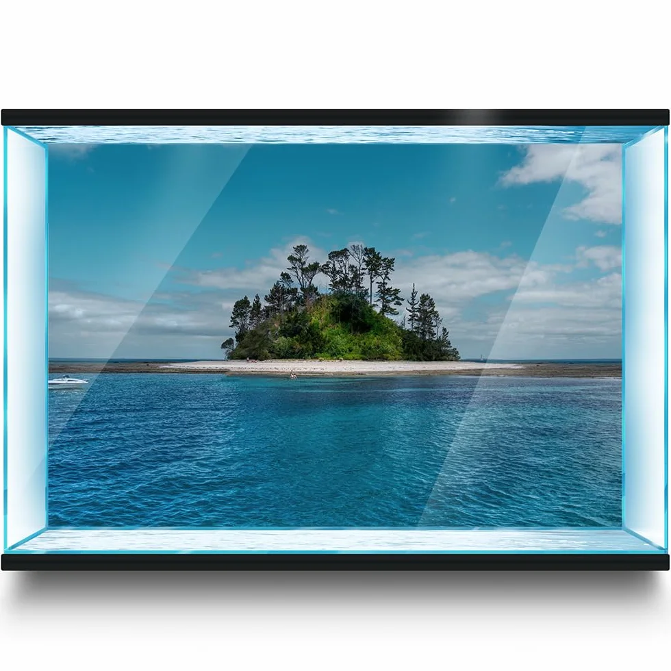 Adesivo per sfondo acquario, isola tropicale, autoadesivo, per terrario e rettili, poster decorativo (80 x 40 cm)