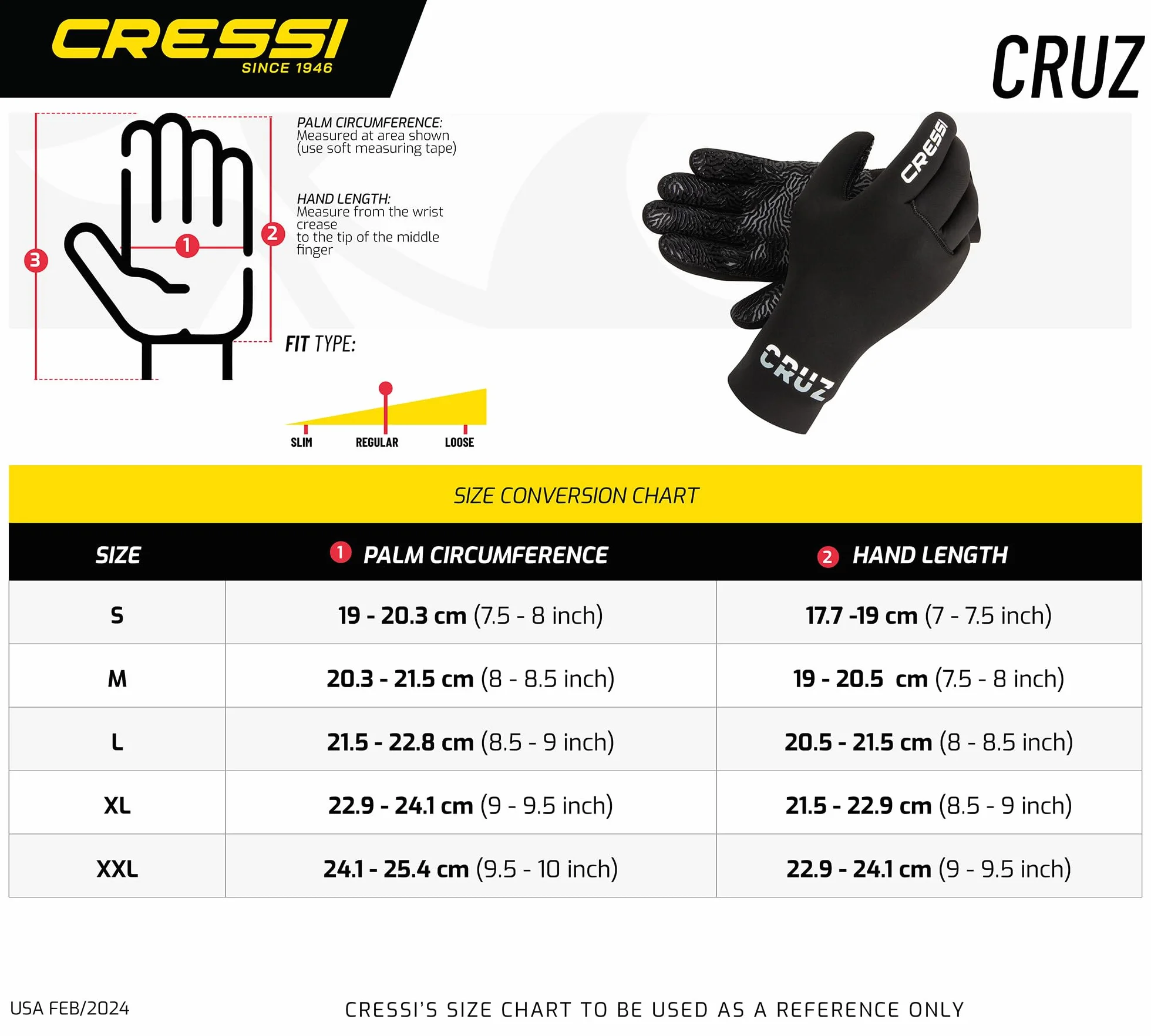 CRESSI Cruz Gloves 3mm - Guanti per Immersione in Neoprene Nero 3mm Anti Slip Palm System, Adulto Unisex