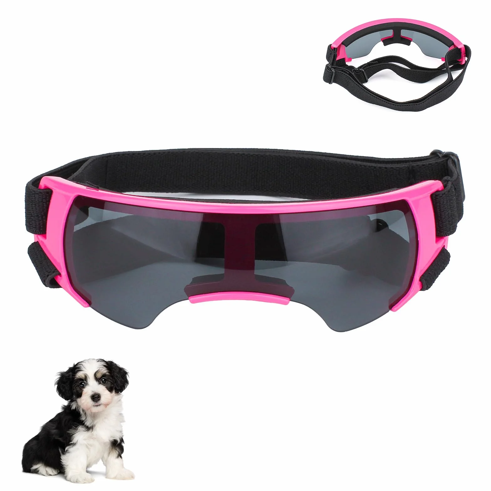 Occhiali da neve estivi, occhiali da sole per cani di piccola taglia, protezione dagli occhi, protezione UV per cani, occhiali da sole, anti-appannamento, per moto, canestro convertibile (rosa)