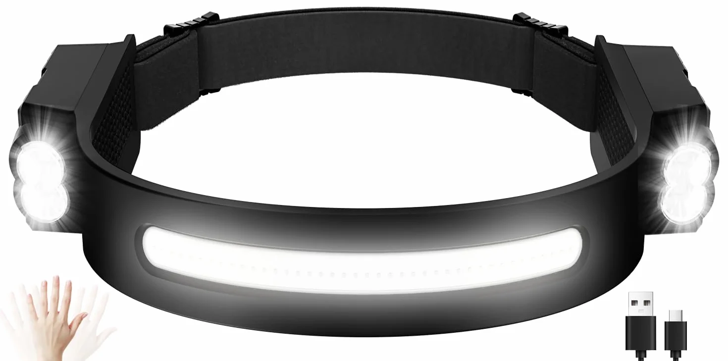 Oderra Torcia Frontale LED Ricaricabile 400 Lumen IPX4 8 Modalità con Sensore di Movimento