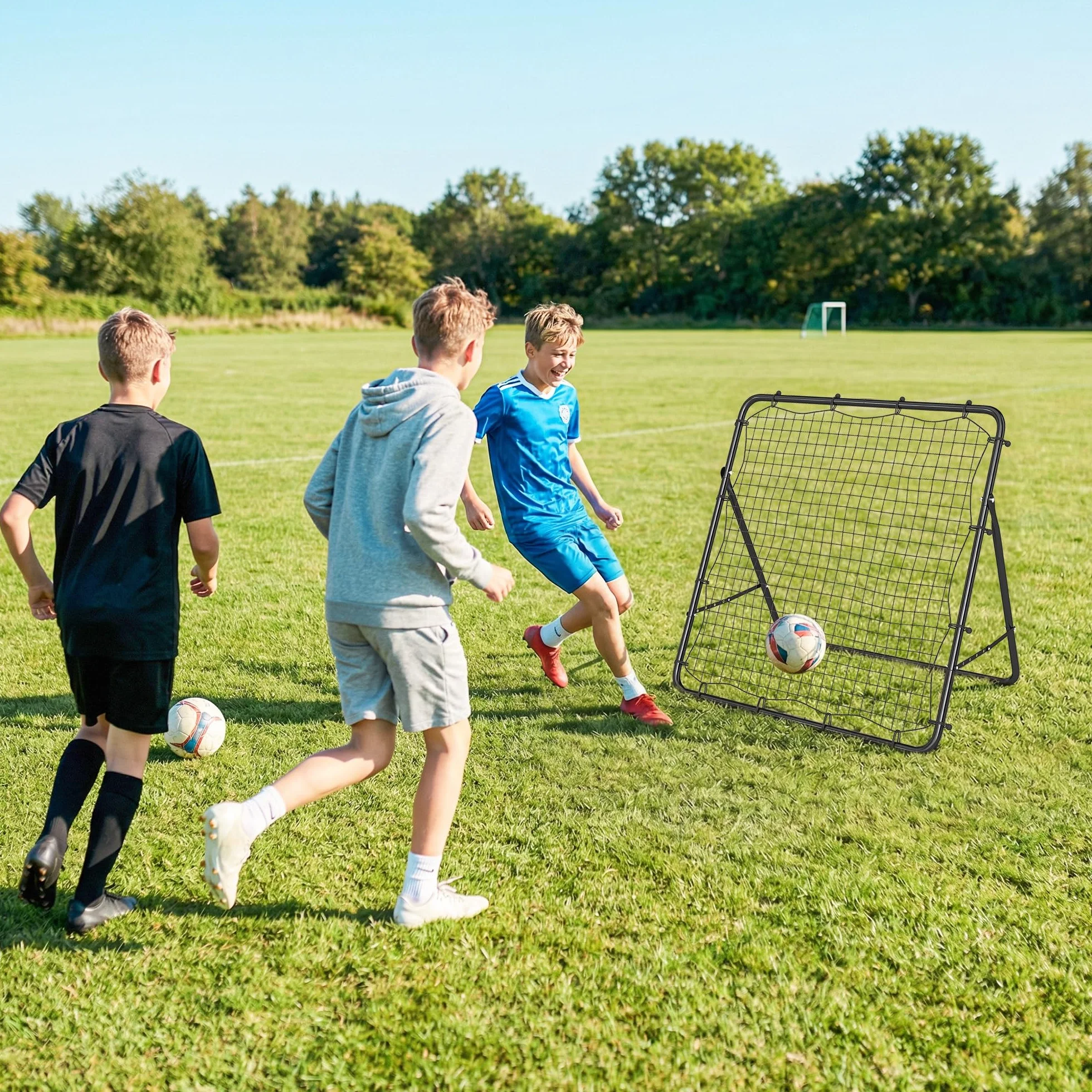 SPORTNOW Rete di Rimbalzo per Calcio Pieghevole, Rete da Calcio Rimbalzante con 5 Angolazione Regolabile in Acciaio, per Allenamento, Nero