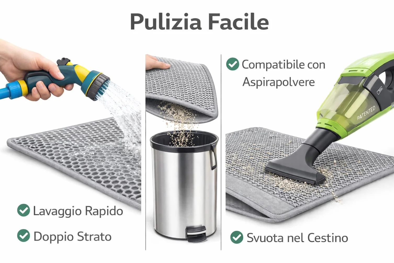 Tappetino Lettiera Gatto 75x55 cm XL | Tappeto per Lettiera Doppio Strato a Nido d'Ape | Tappetino Gatto Sabbia Impermeabile in Gomma EVA | Anti-Tracciamento, grigio